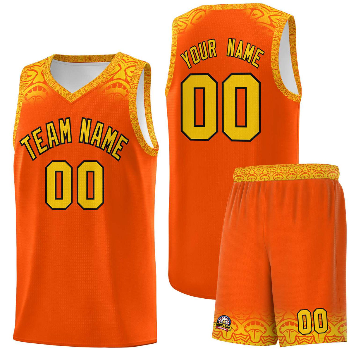 Custom Orange Gold Personalized Indians Print Kits Sports Uniform Basketball Jersey|KXKSHOP