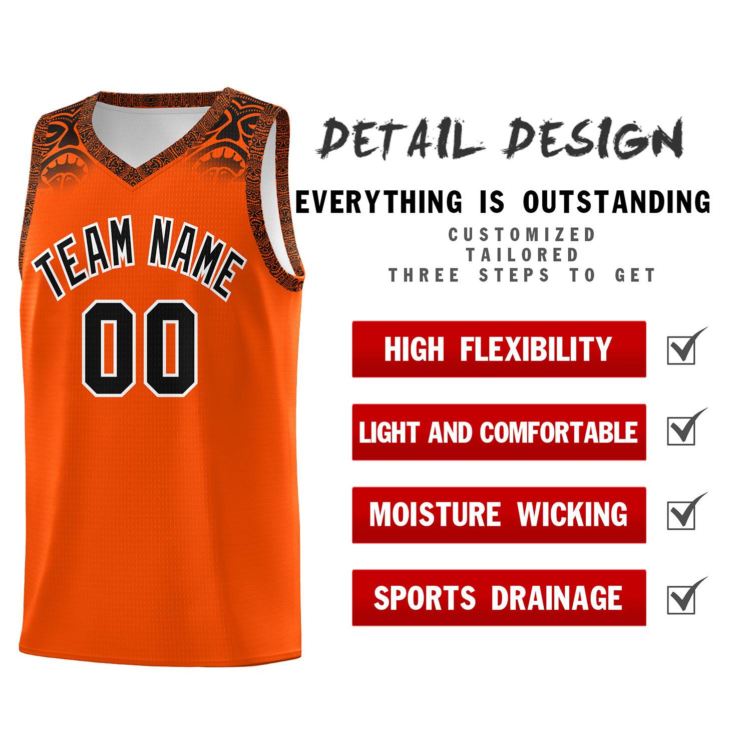Custom Orange Black Personalized Indians Print Kits Sports Uniform Basketball Jersey|KXKSHOP