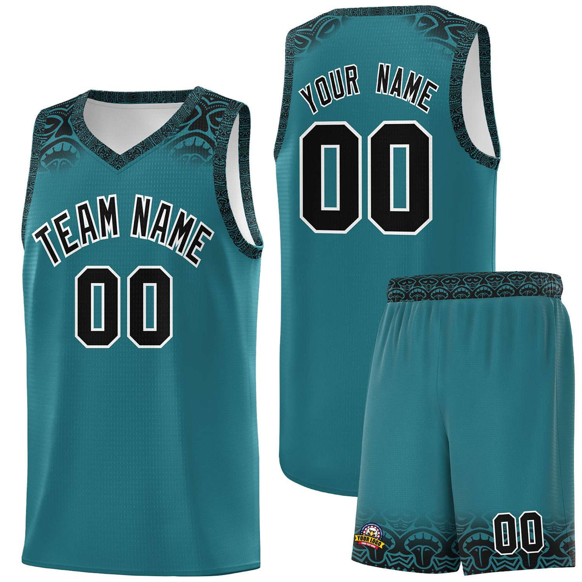 Custom Aqua Black Personalized Indians Print Kits Sports Uniform Basketball Jersey|KXKSHOP