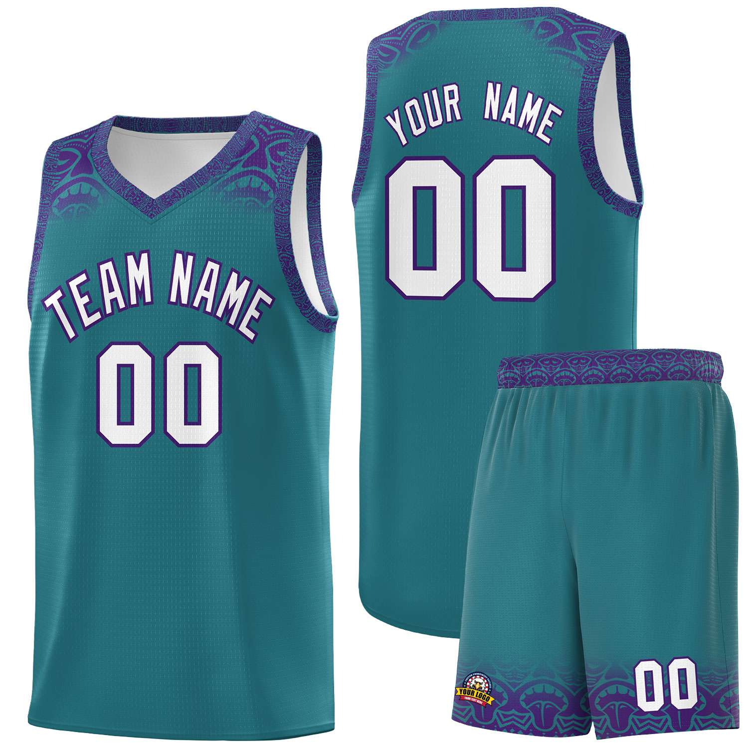 Custom Aqua Purple Personalized Indians Print Kits Sports Uniform Basketball Jersey|KXKSHOP