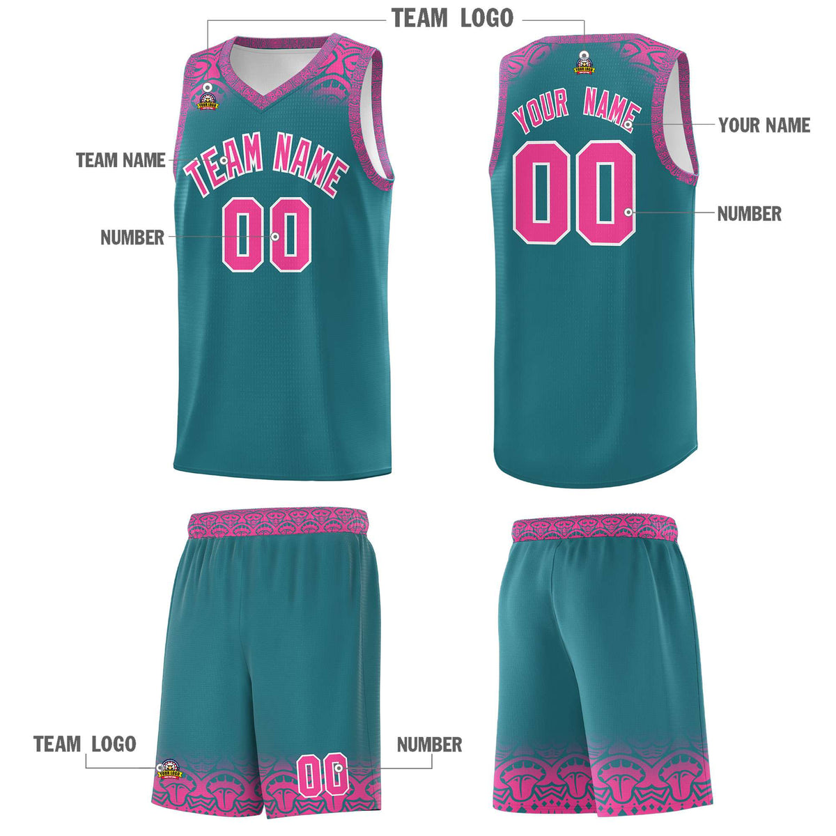Custom Aqua Pink Personalized Indians Print Kits Sports Uniform Basketball Jersey|KXKSHOP