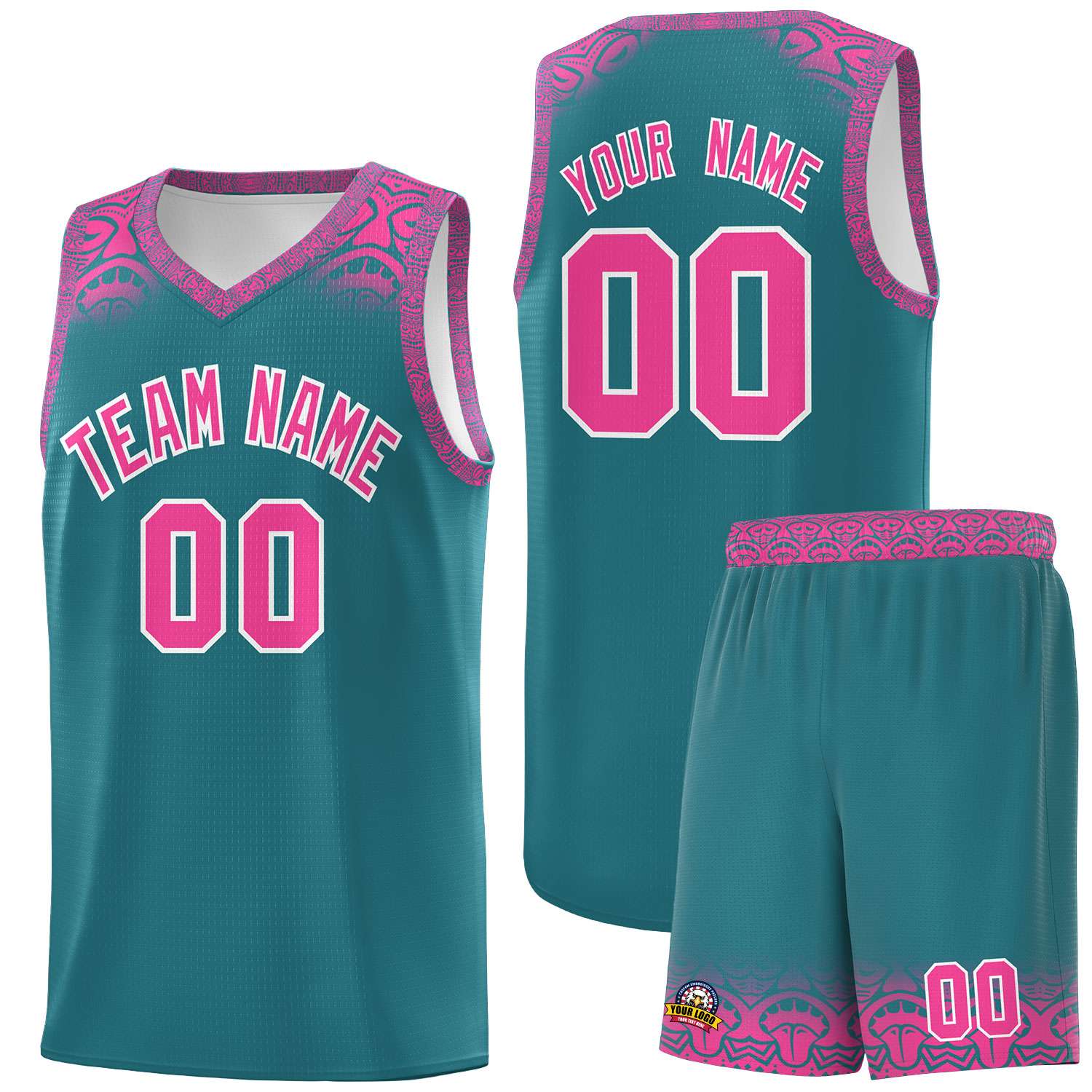 Custom Aqua Pink Personalized Indians Print Kits Sports Uniform Basketball Jersey|KXKSHOP