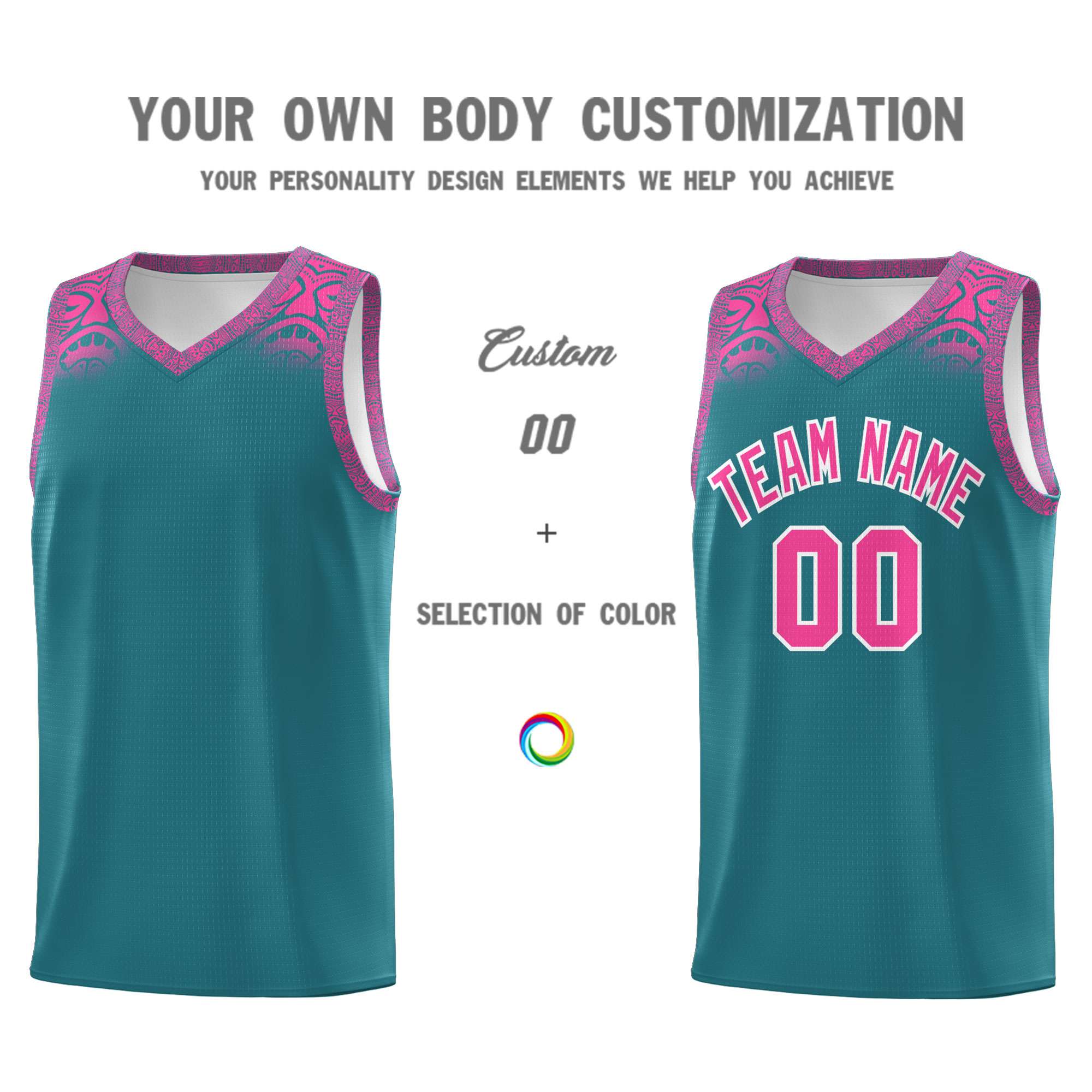 Custom Aqua Pink Personalized Indians Print Kits Sports Uniform Basketball Jersey|KXKSHOP