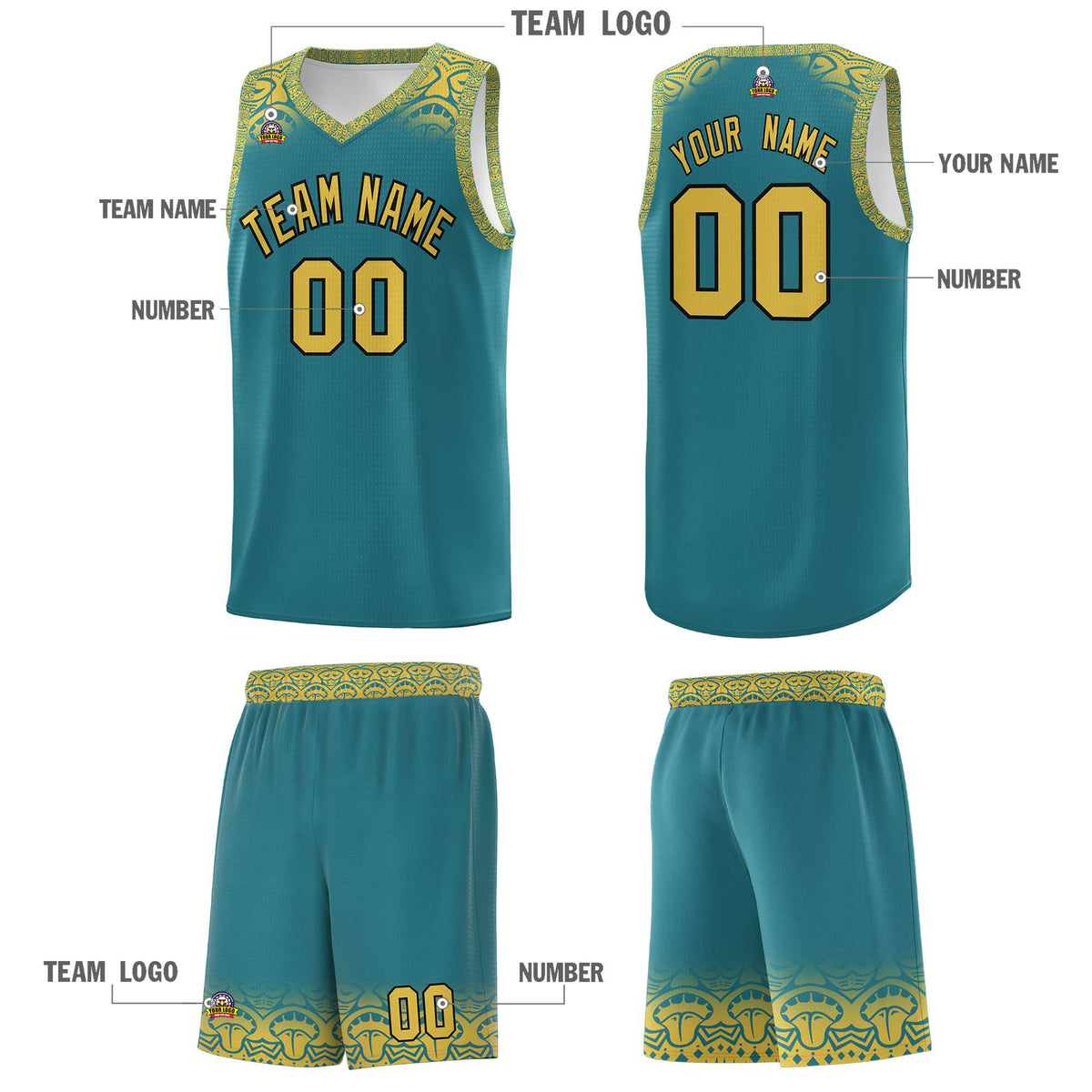 Custom Aqua Yellow Personalized Indians Print Kits Sports Uniform Basketball Jersey|KXKSHOP