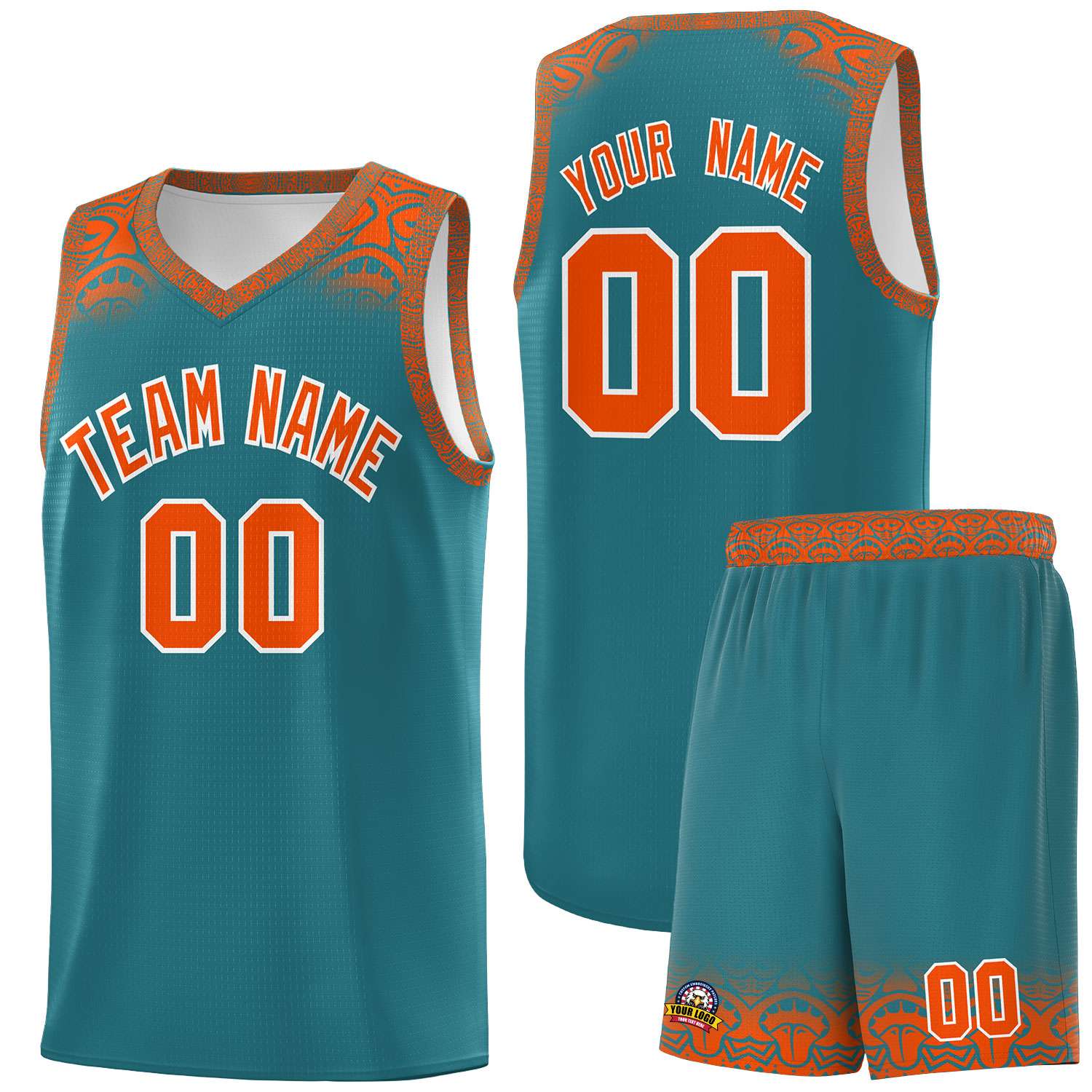 Custom Aqua Orange Personalized Indians Print Kits Sports Uniform Basketball Jersey|KXKSHOP