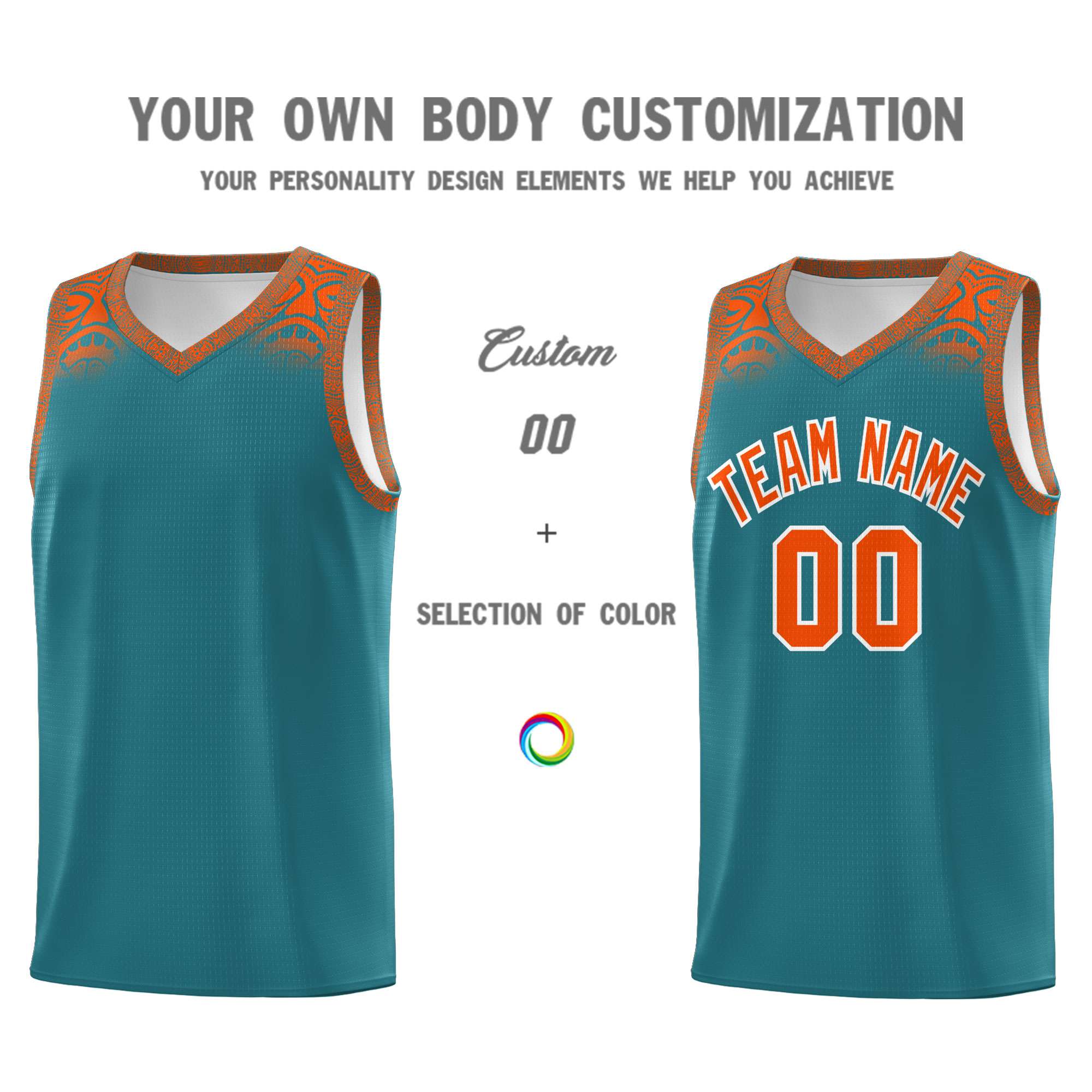 Custom Aqua Orange Personalized Indians Print Kits Sports Uniform Basketball Jersey|KXKSHOP