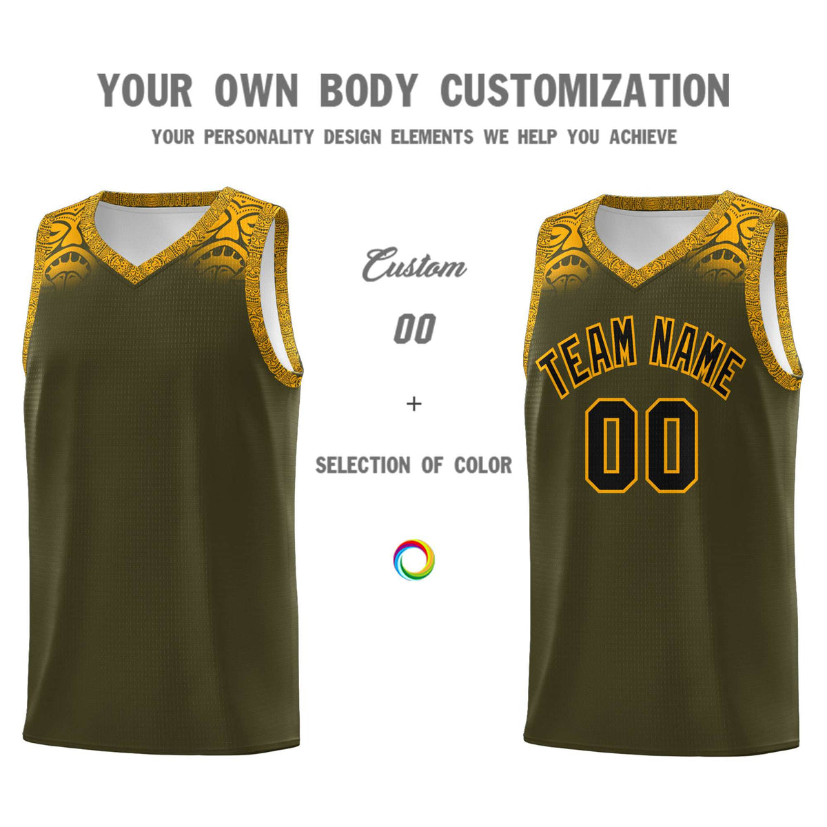 Custom Olive Yellow Personalized Indians Print Kits Sports Uniform Basketball Jersey|KXKSHOP