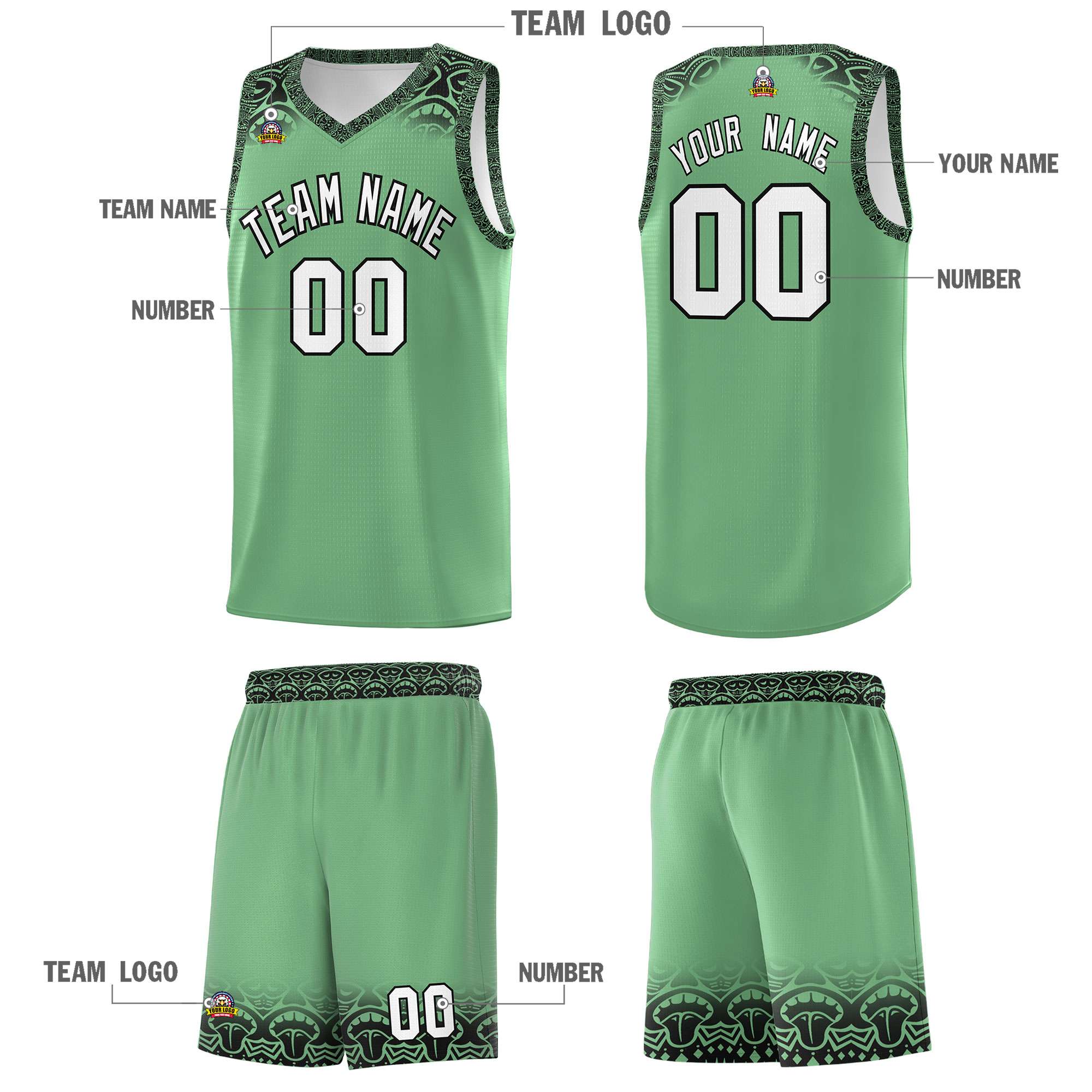 Custom Green Black Personalized Indians Print Kits Sports Uniform Basketball Jersey|KXKSHOP