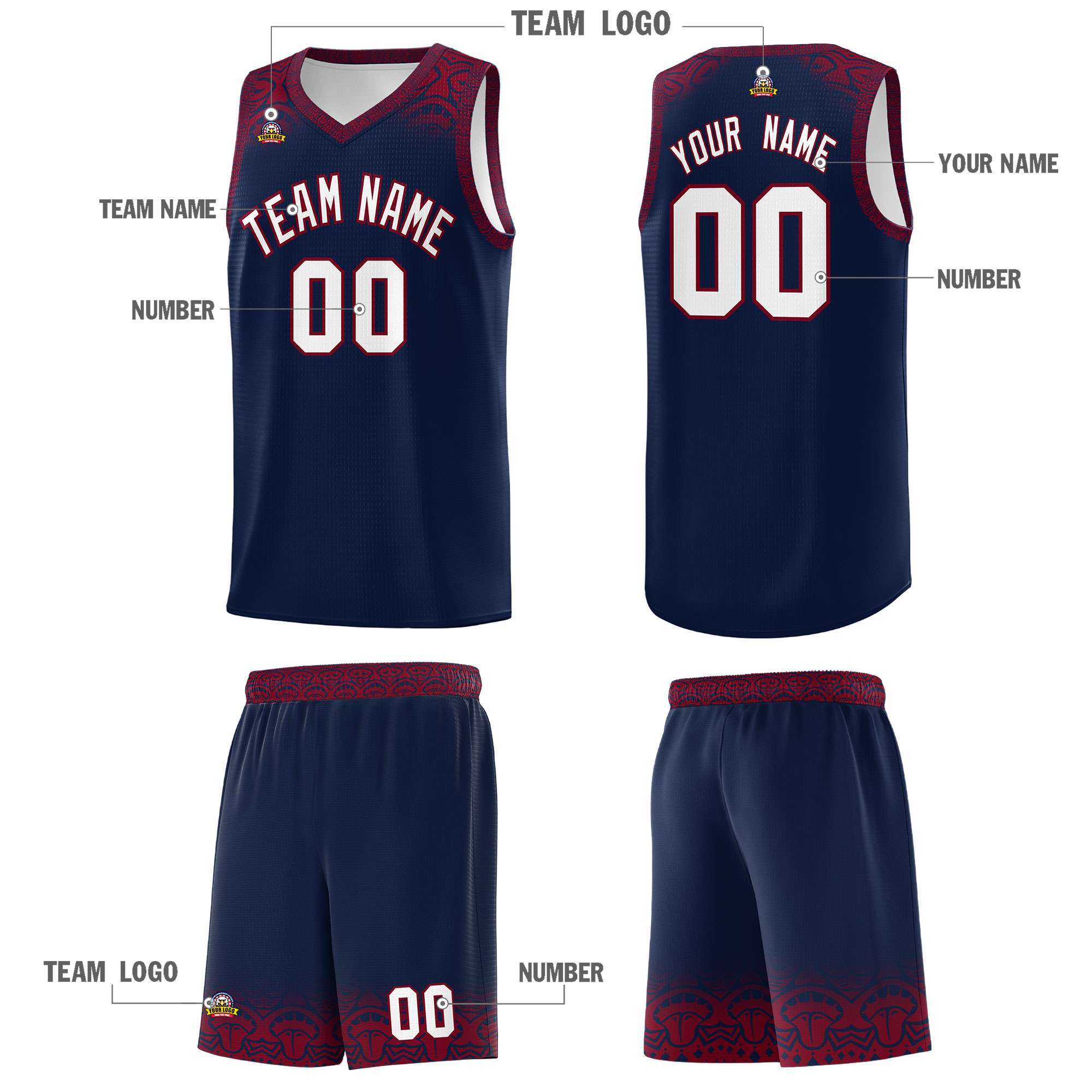 Custom Navy Crimson Personalized Indians Print Kits Sports Uniform Basketball Jersey|KXKSHOP