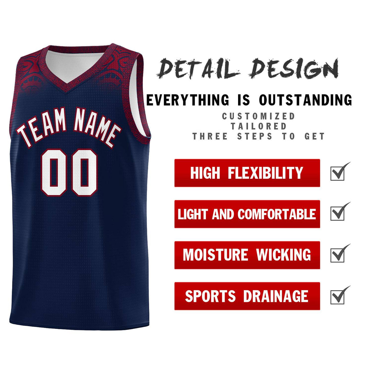 Custom Navy Crimson Personalized Indians Print Kits Sports Uniform Basketball Jersey|KXKSHOP