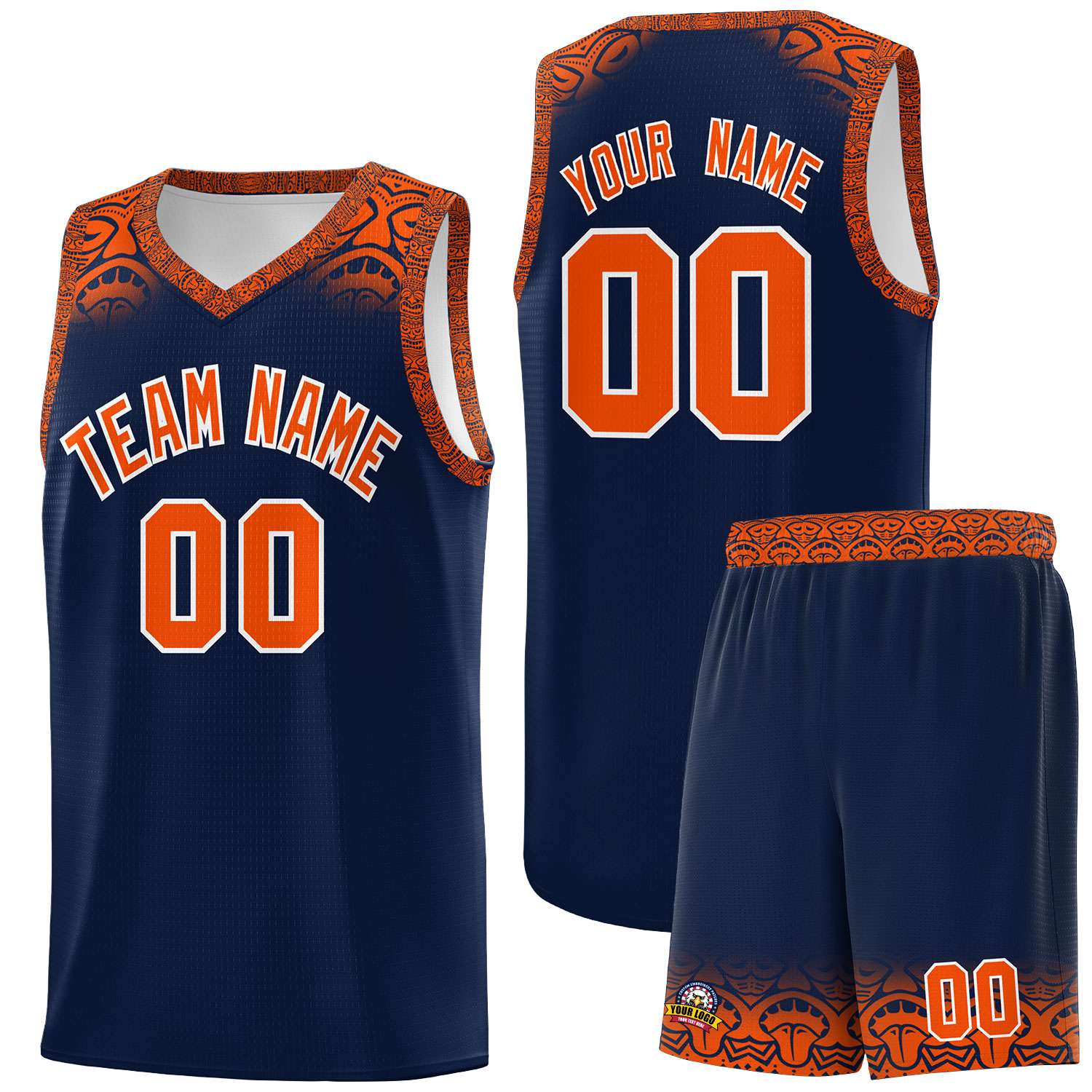 Custom Navy Orange Personalized Indians Print Kits Sports Uniform Basketball Jersey|KXKSHOP