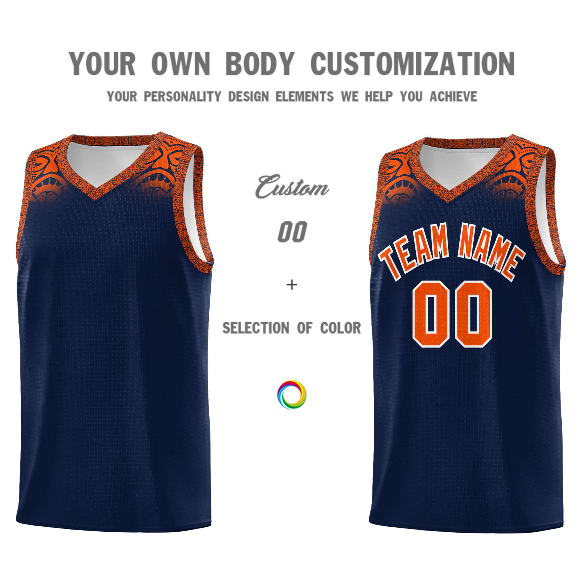 Custom Navy Orange Personalized Indians Print Kits Sports Uniform Basketball Jersey|KXKSHOP