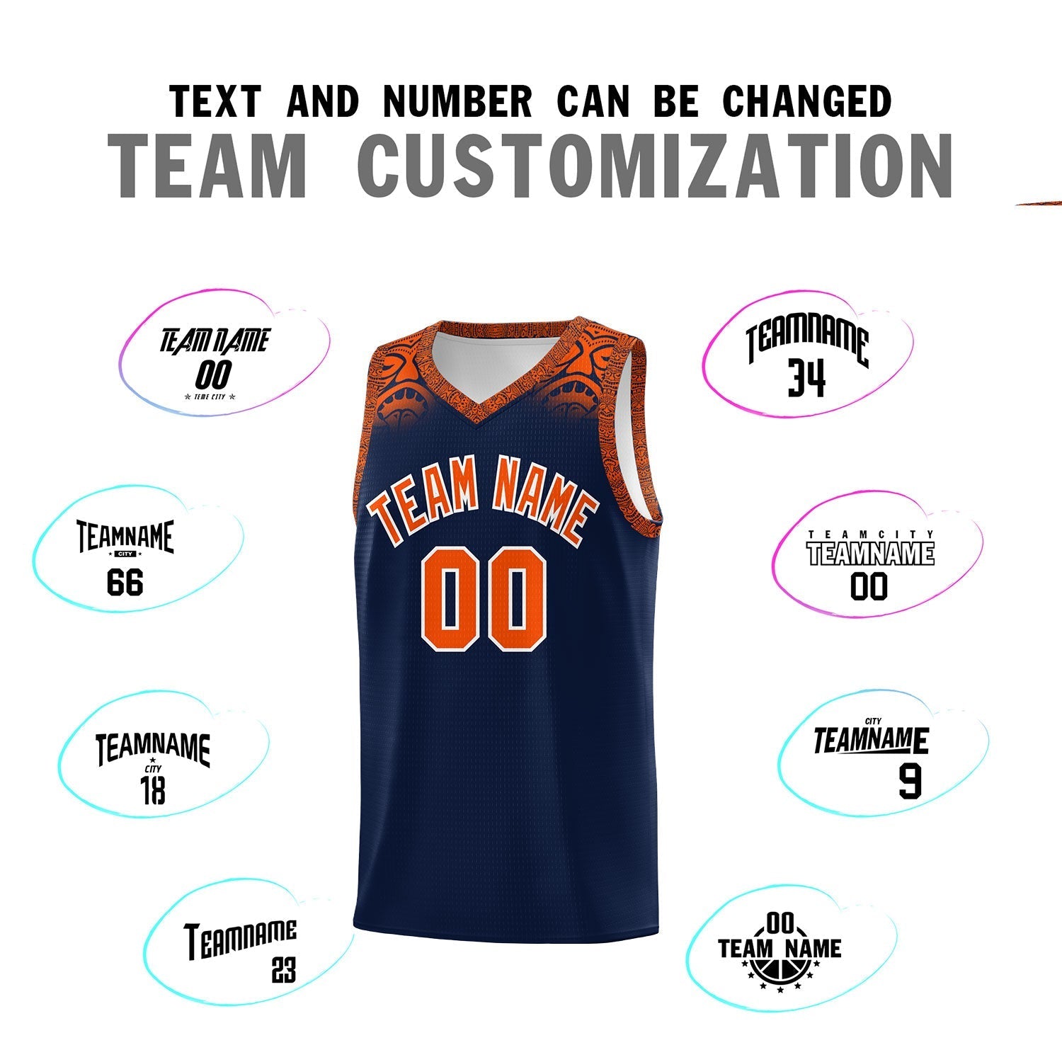 Custom Navy Orange Personalized Indians Print Kits Sports Uniform Basketball Jersey|KXKSHOP