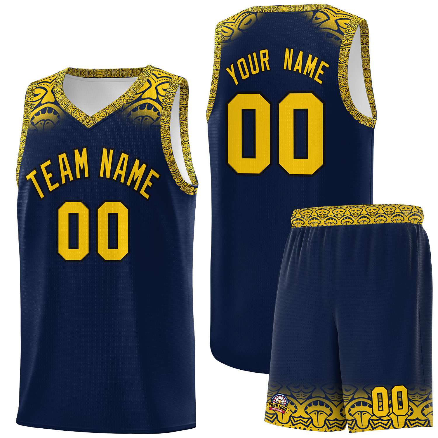 Custom Navy Gold Personalized Indians Print Kits Sports Uniform Basketball Jersey|KXKSHOP