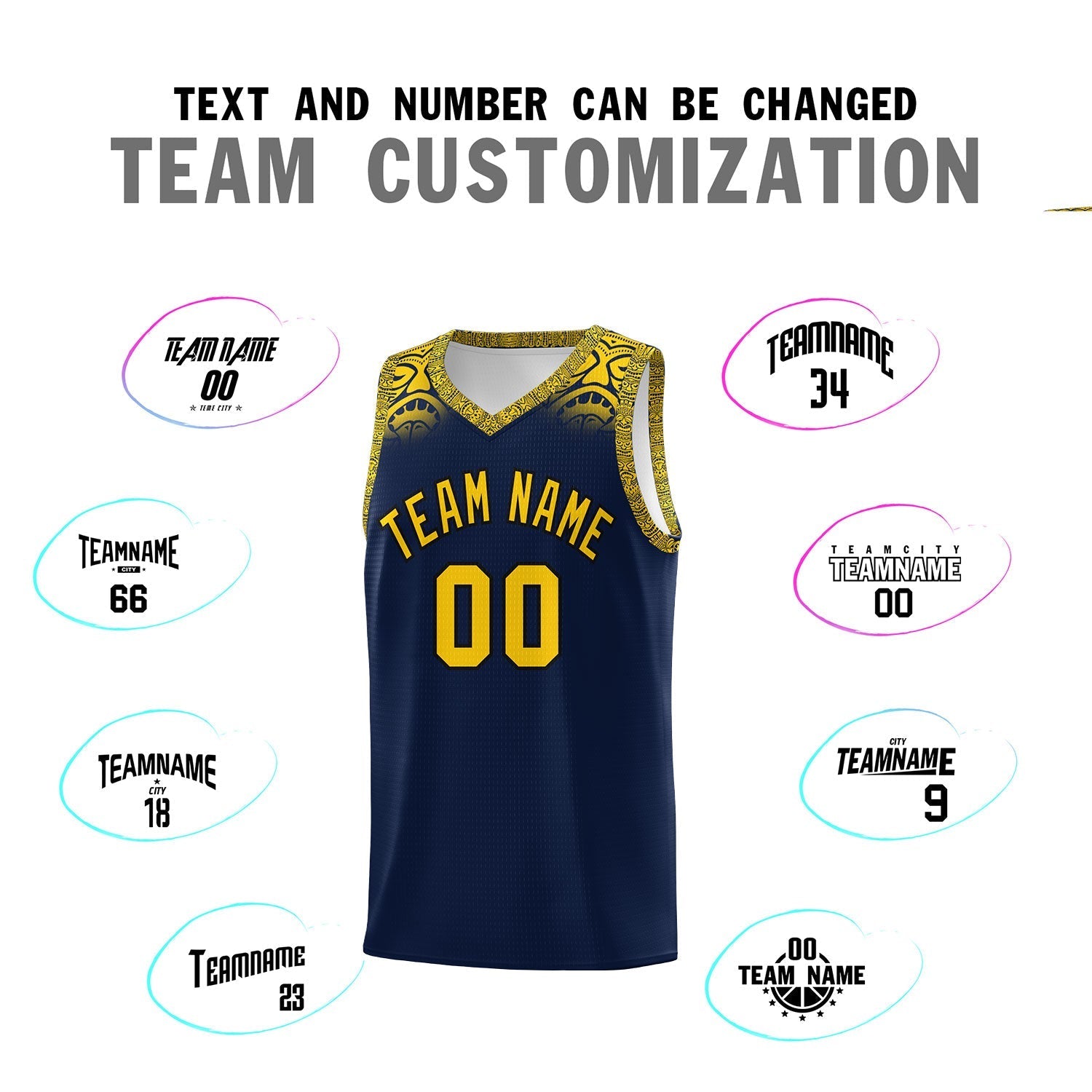 Custom Navy Gold Personalized Indians Print Kits Sports Uniform Basketball Jersey|KXKSHOP