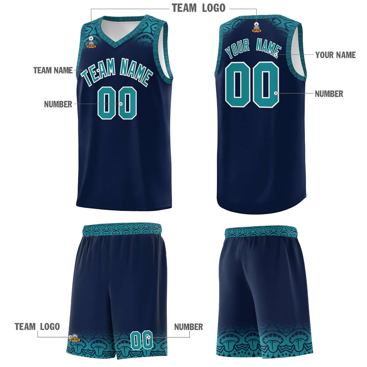 Custom Navy Aqua Personalized Indians Print Kits Sports Uniform Basketball Jersey|KXKSHOP