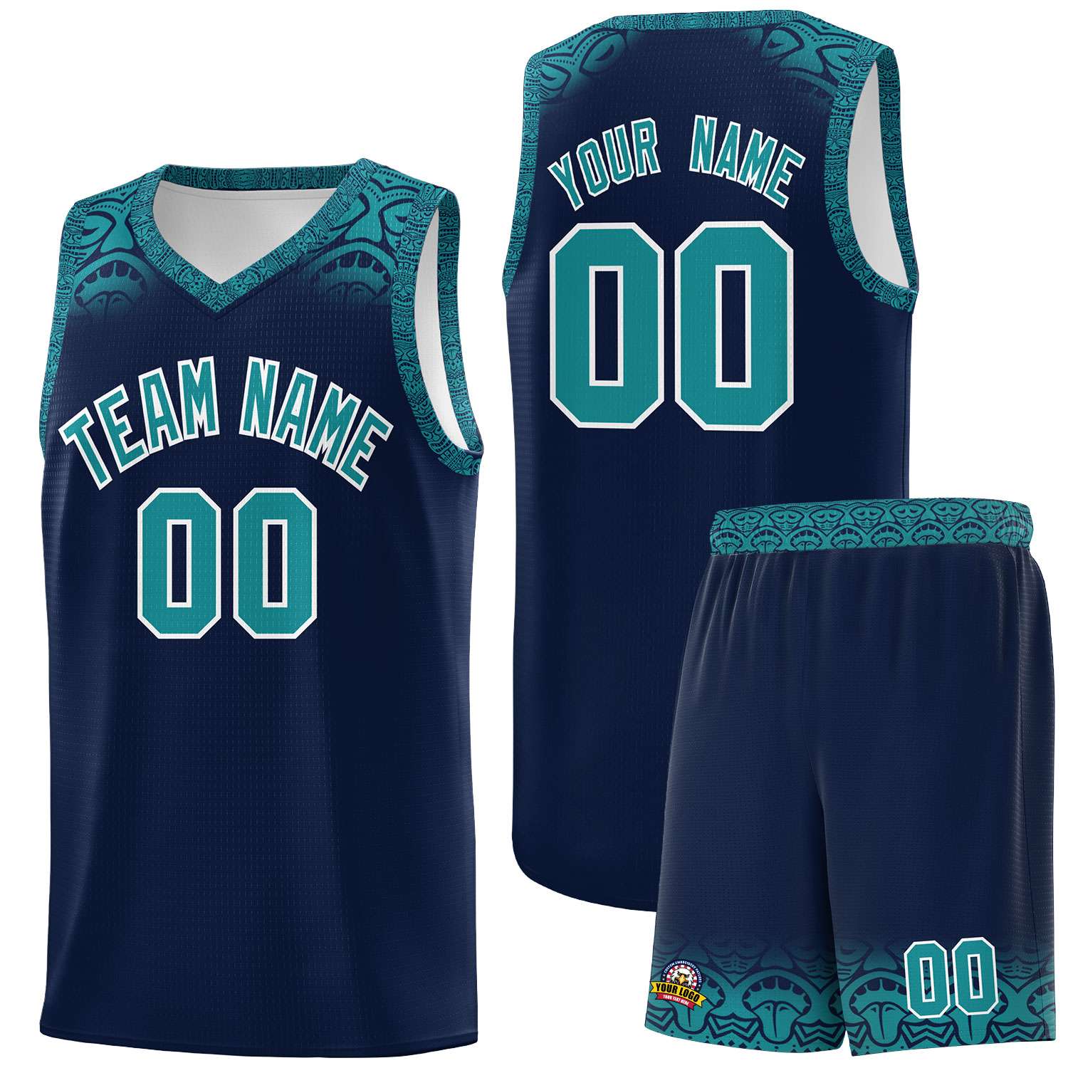 Custom Navy Aqua Personalized Indians Print Kits Sports Uniform Basketball Jersey|KXKSHOP