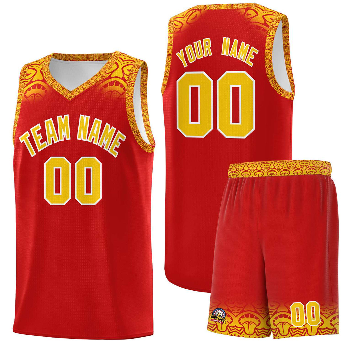 Custom Red Gold Personalized Indians Print Kits Sports Uniform Basketball Jersey|KXKSHOP
