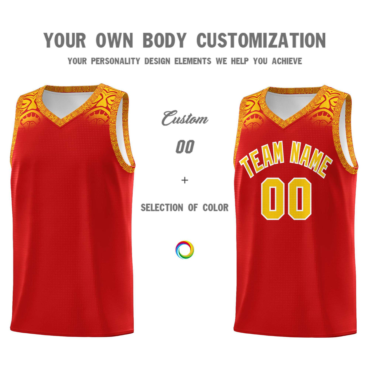 Custom Red Gold Personalized Indians Print Kits Sports Uniform Basketball Jersey|KXKSHOP