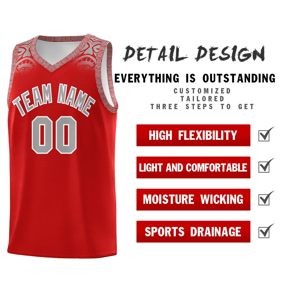 Custom Red Gray Personalized Indians Print Kits Sports Uniform Basketball Jersey|KXKSHOP