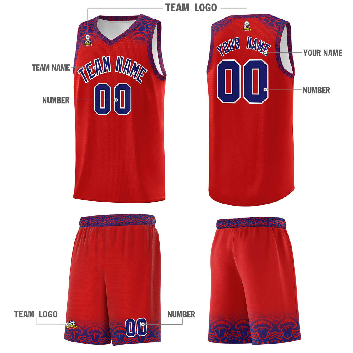 Custom Red Purple Personalized Indians Print Kits Sports Uniform Basketball Jersey|KXKSHOP