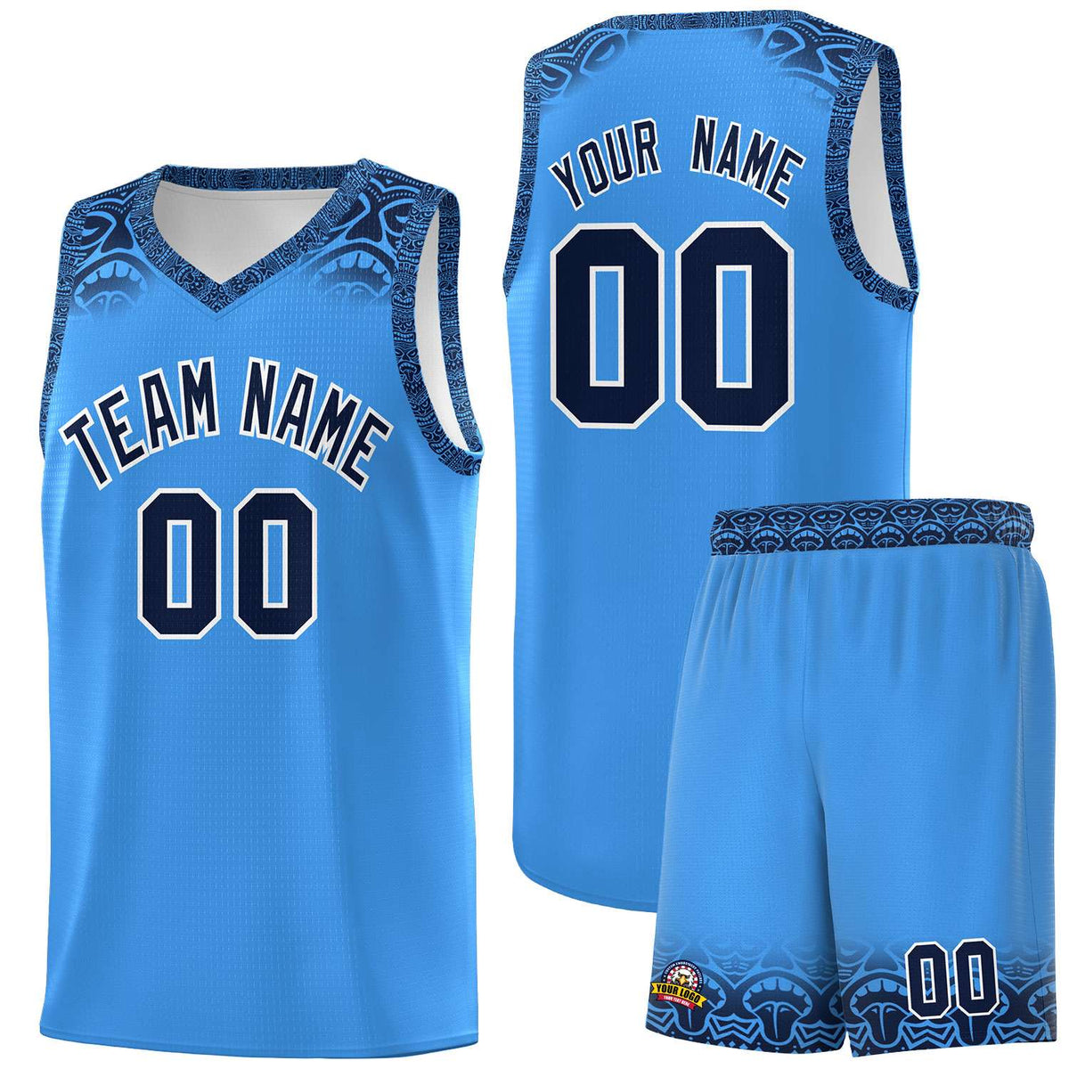 Custom Powder Blue Black Personalized Indians Print Kits Sports Uniform Basketball Jersey|KXKSHOP