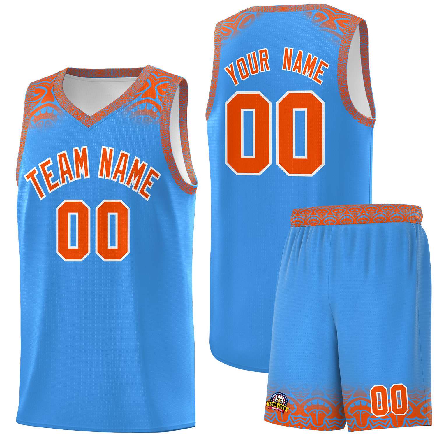 Custom Powder Blue Orange Personalized Indians Print Kits Sports Uniform Basketball Jersey|KXKSHOP
