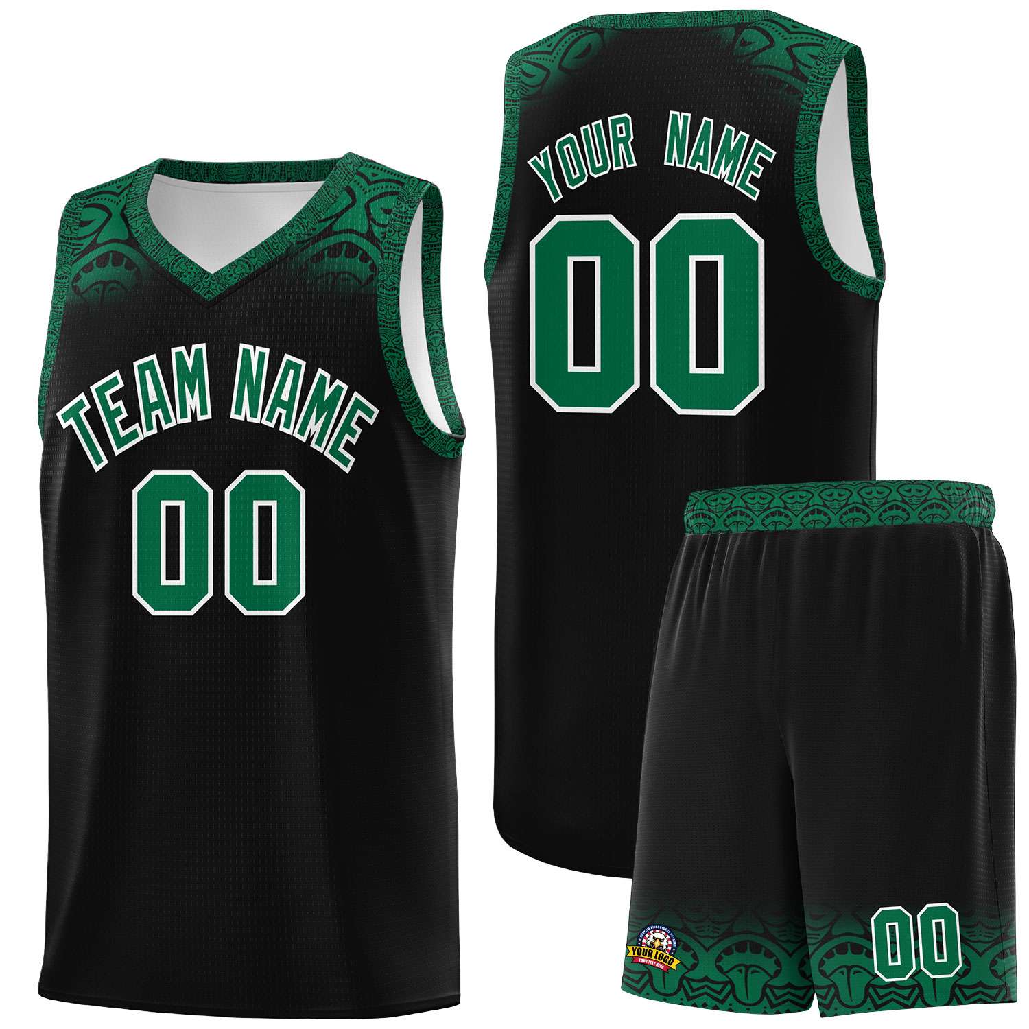 Custom Black Kelly Green Personalized Indians Print Kits Sports Uniform Basketball Jersey|KXKSHOP