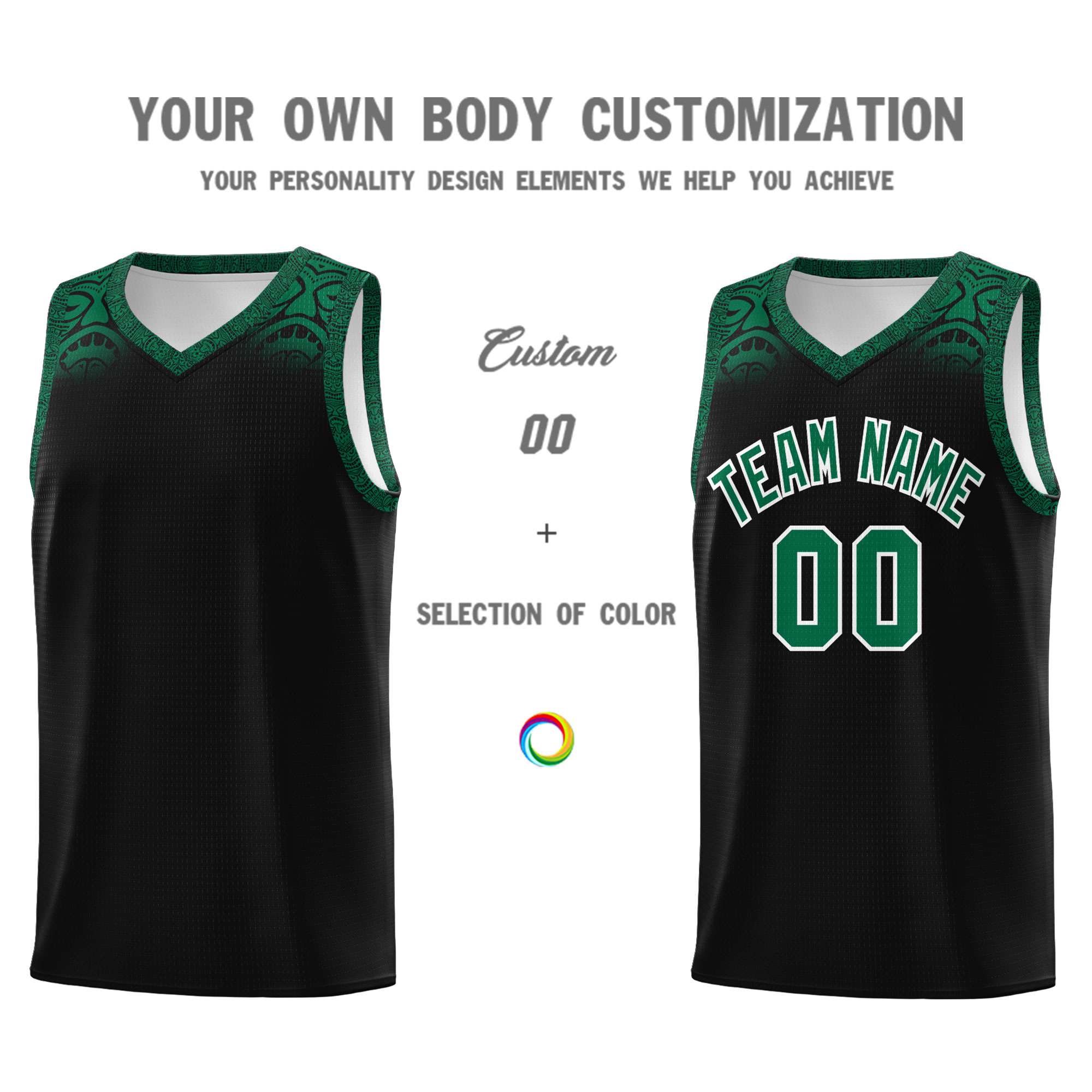Custom Black Kelly Green Personalized Indians Print Kits Sports Uniform Basketball Jersey|KXKSHOP