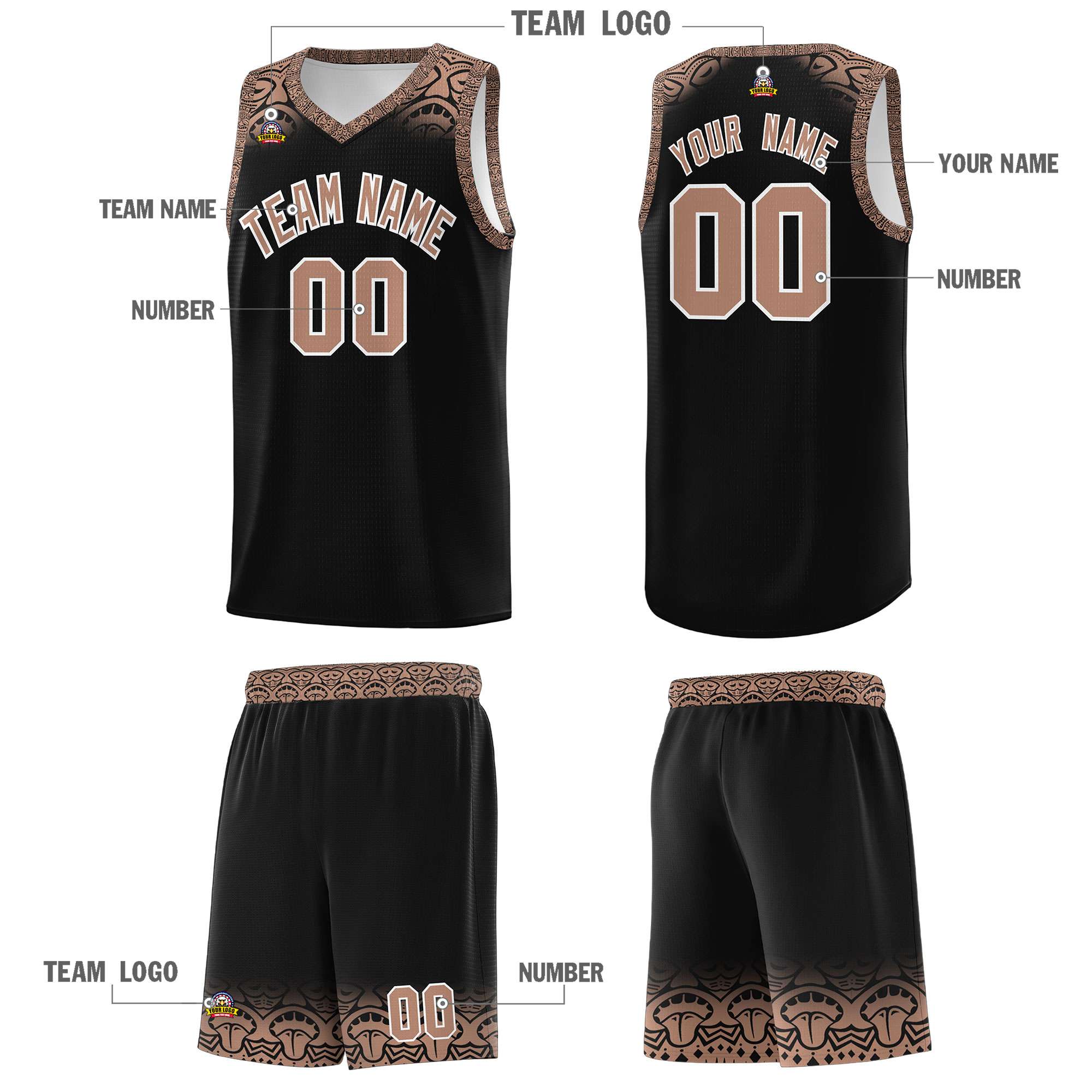 Custom Black Teabrown Personalized Indians Print Kits Sports Uniform Basketball Jersey|KXKSHOP
