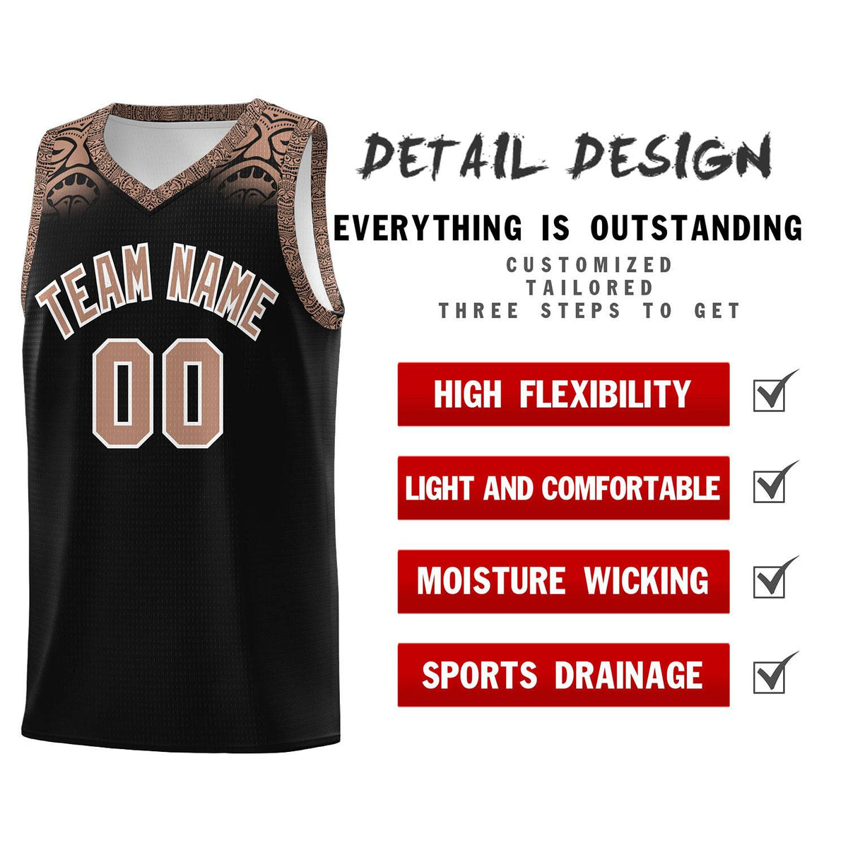 Custom Black Teabrown Personalized Indians Print Kits Sports Uniform Basketball Jersey|KXKSHOP