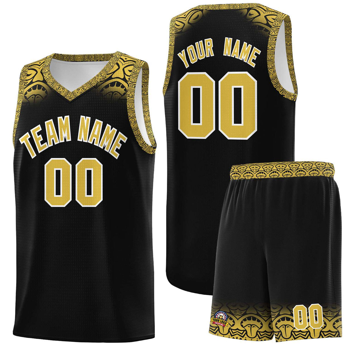 Custom Black Yellow Personalized Indians Print Kits Sports Uniform Basketball Jersey|KXKSHOP