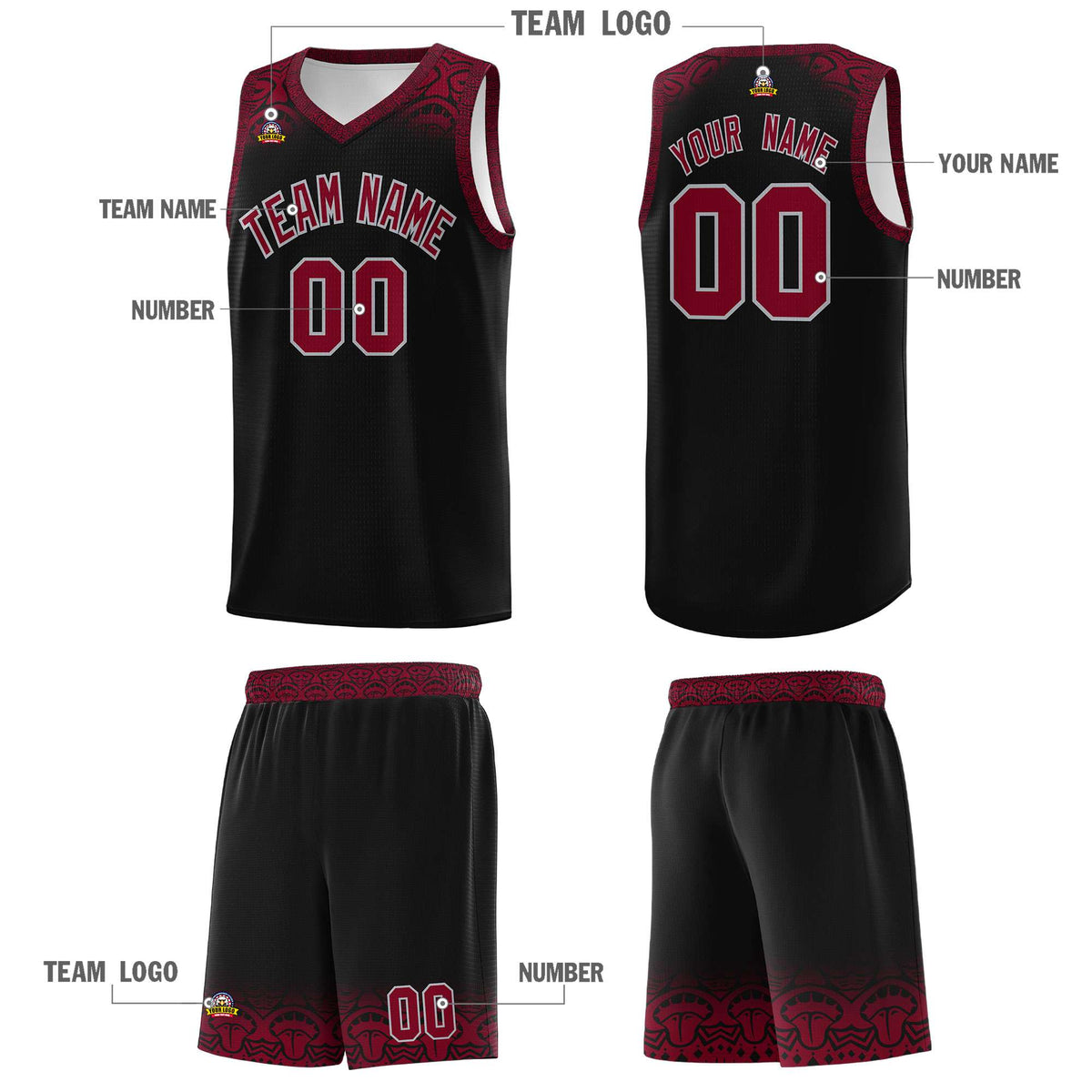 Custom Black Crimson Personalized Indians Print Kits Sports Uniform Basketball Jersey|KXKSHOP