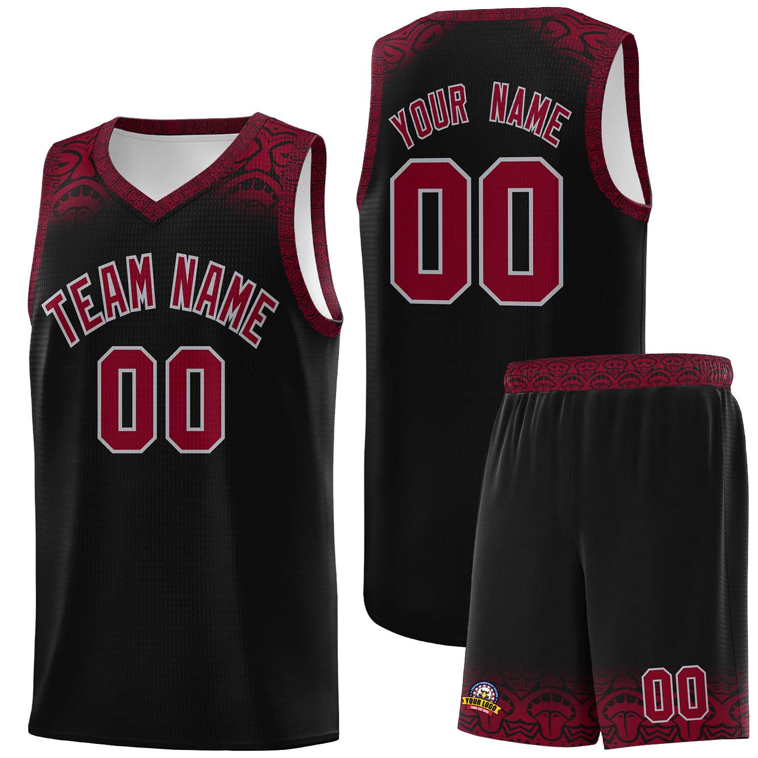 Custom Black Crimson Personalized Indians Print Kits Sports Uniform Basketball Jersey|KXKSHOP