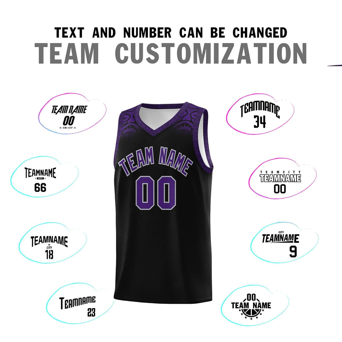 Custom Black Purple Personalized Indians Print Kits Sports Uniform Basketball Jersey|KXKSHOP