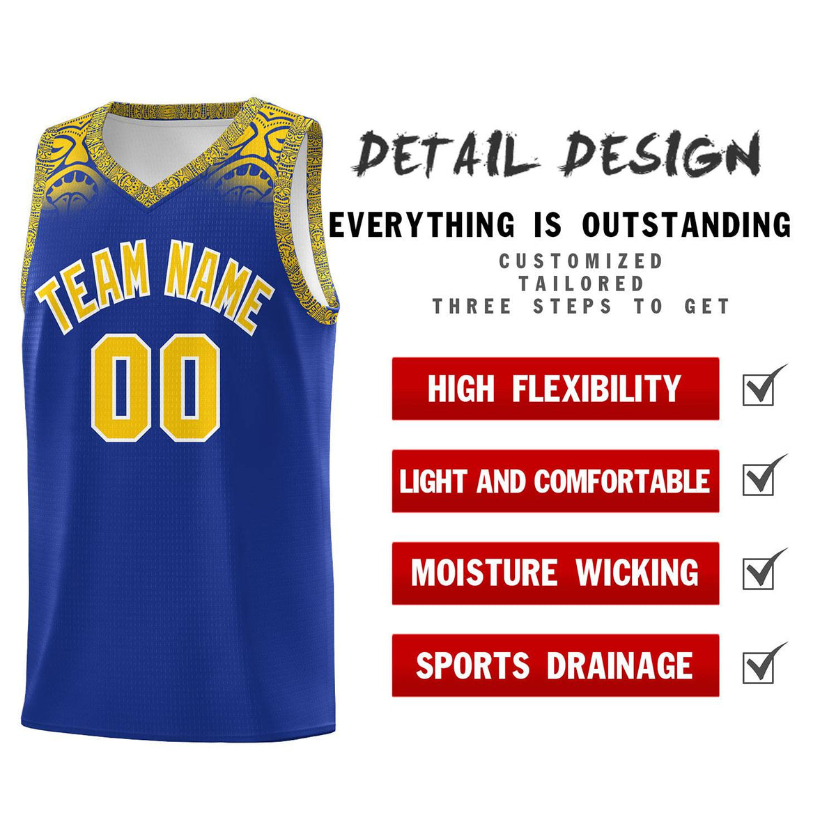 Custom Royal Gold Personalized Indians Print Kits Sports Uniform Basketball Jersey|KXKSHOP