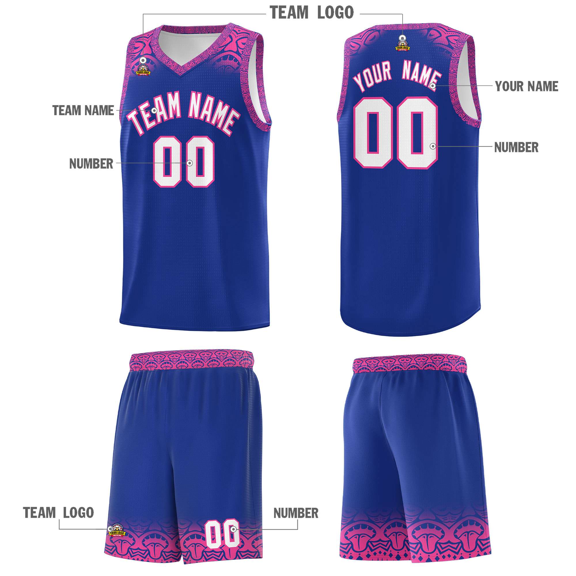 Custom Royal Pink Personalized Indians Print Kits Sports Uniform Basketball Jersey|KXKSHOP