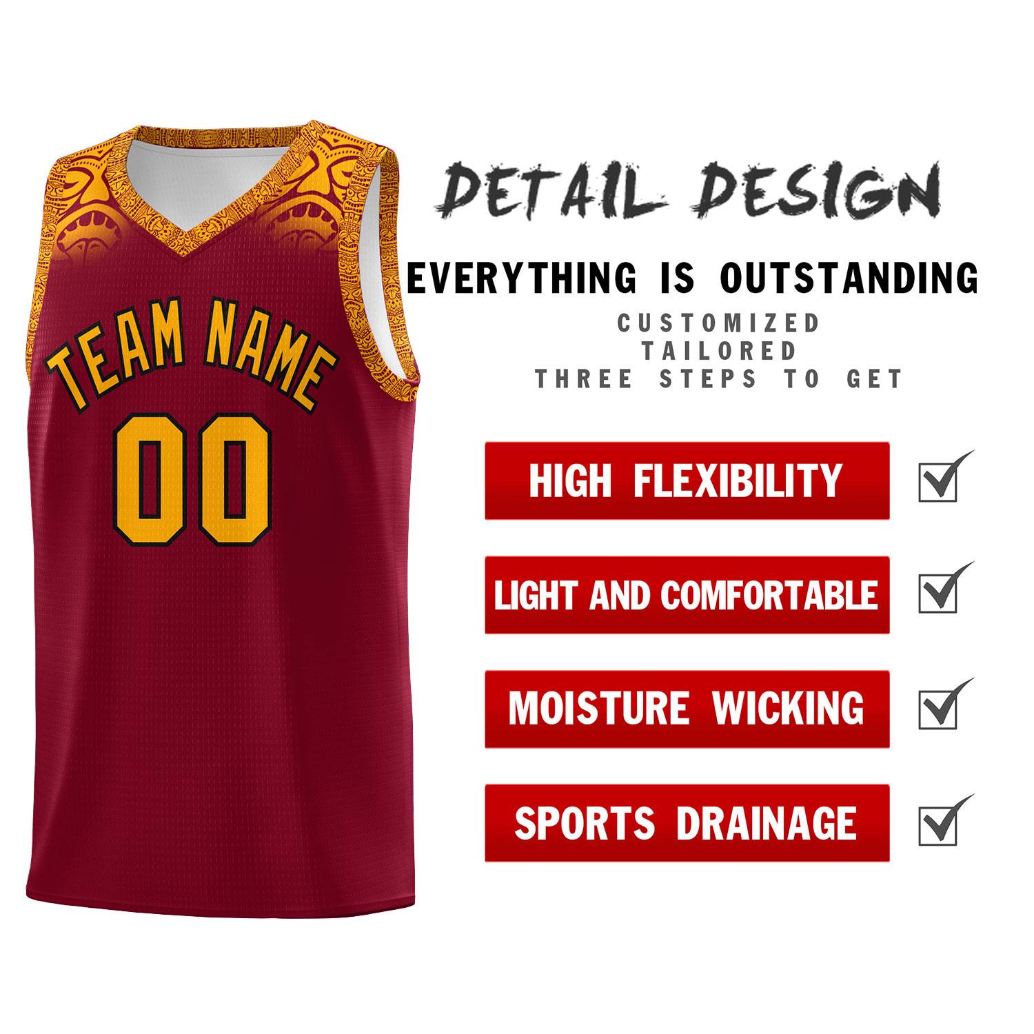 Custom Crimson Yellow Personalized Indians Print Kits Sports Uniform Basketball Jersey|KXKSHOP