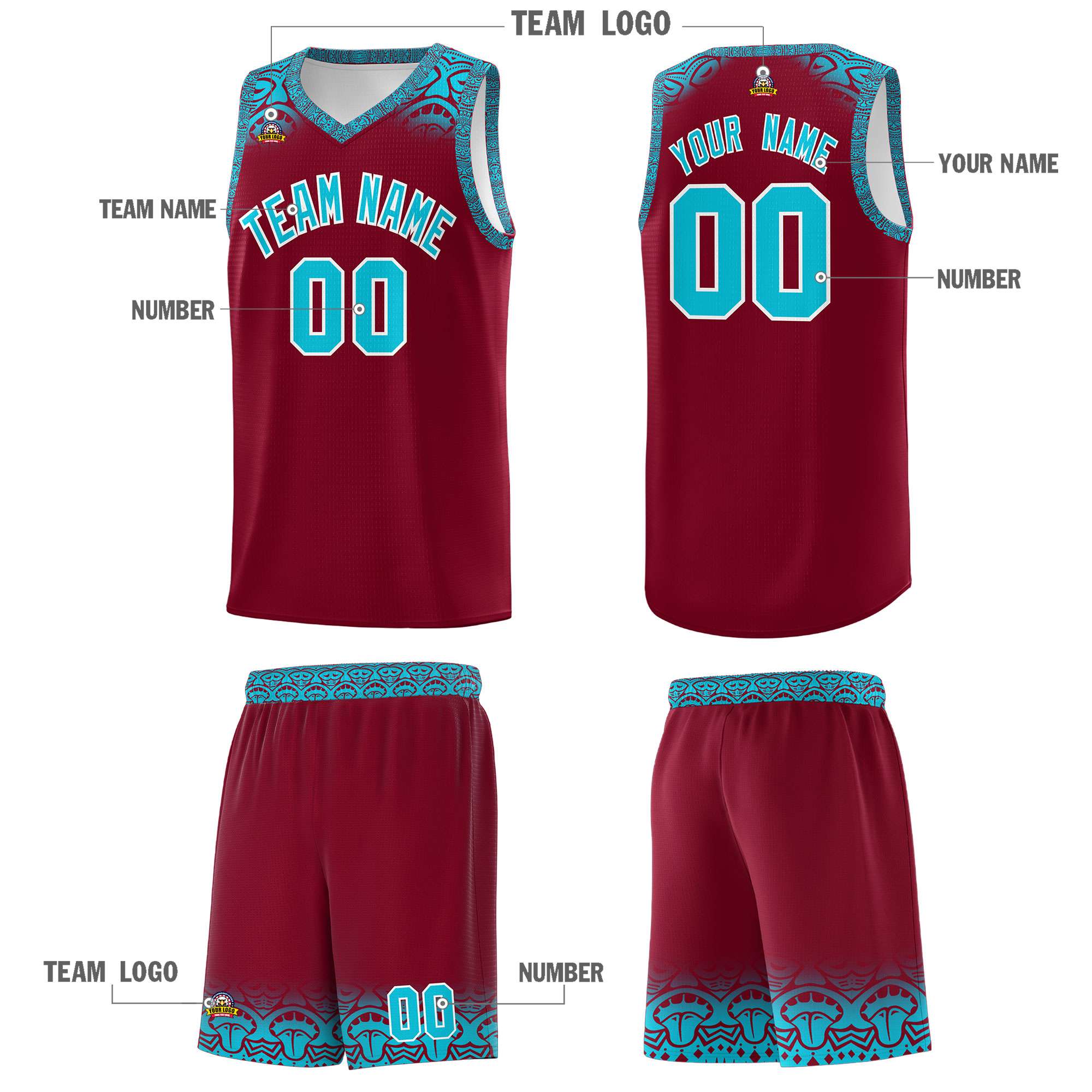 Custom Crimson Sky Blue Personalized Indians Print Kits Sports Uniform Basketball Jersey|KXKSHOP