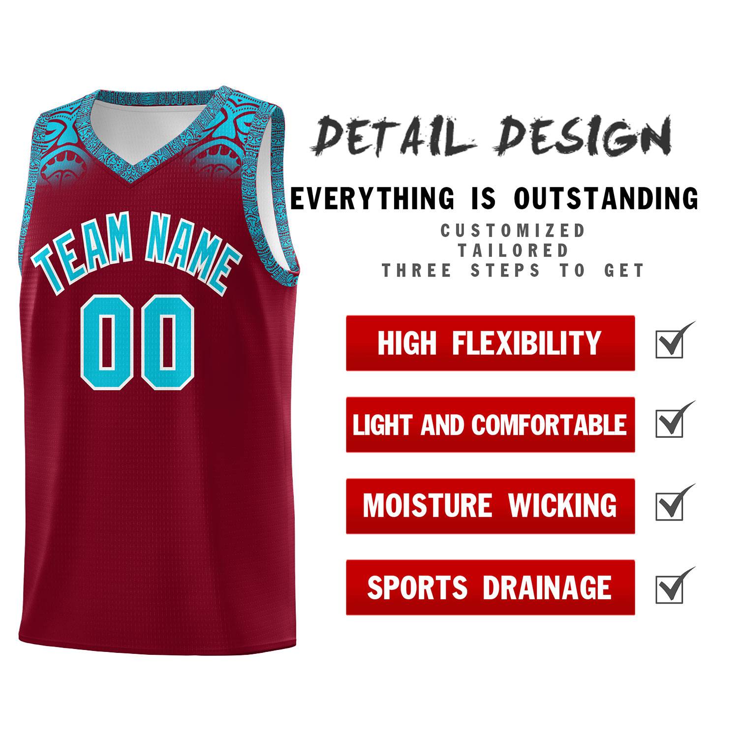 Custom Crimson Sky Blue Personalized Indians Print Kits Sports Uniform Basketball Jersey|KXKSHOP