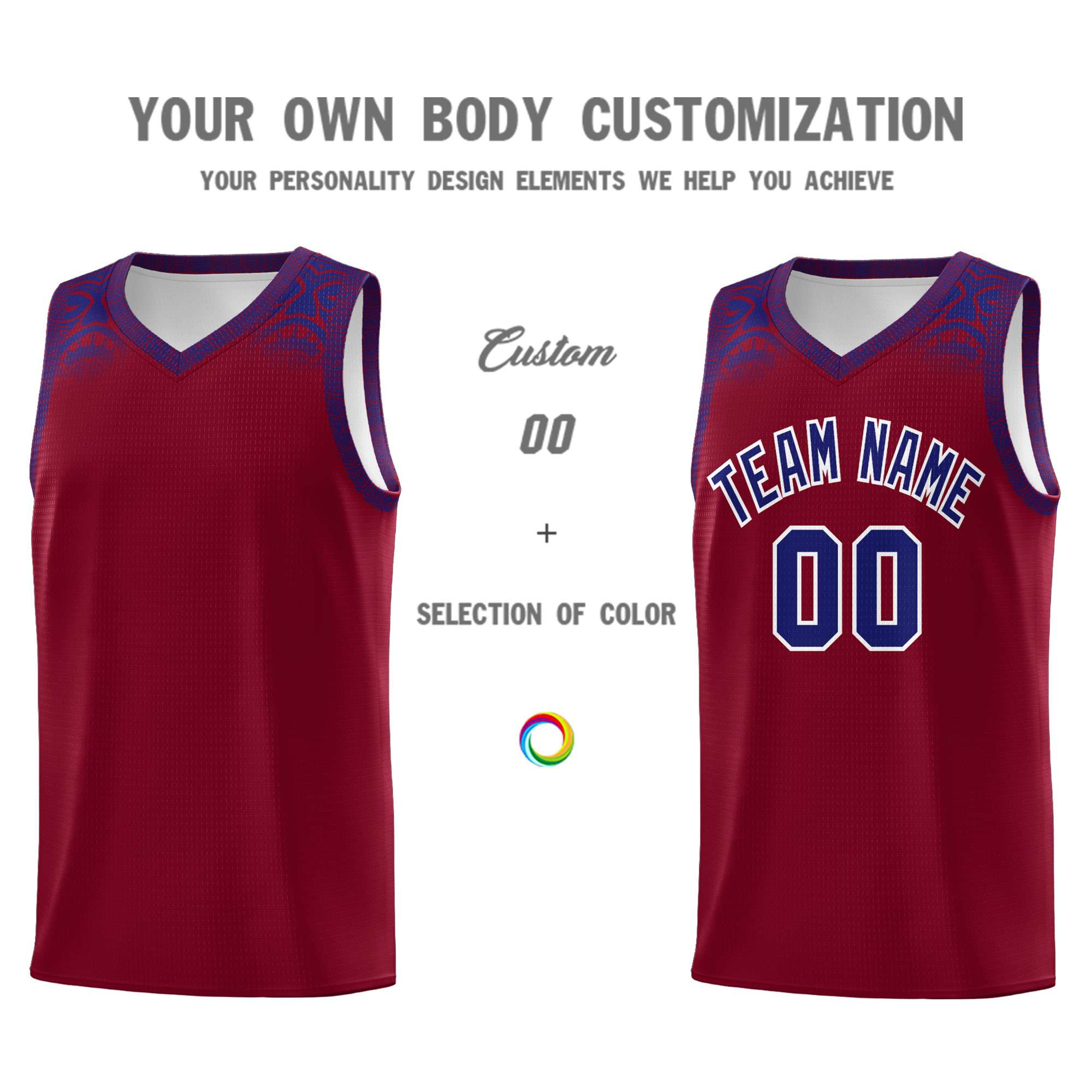 Custom Crimson Royal Personalized Indians Print Kits Sports Uniform Basketball Jersey|KXKSHOP
