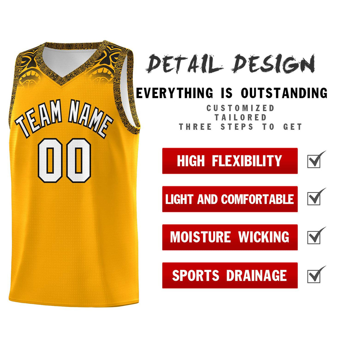 Custom Yellow Black Personalized Indians Print Kits Sports Uniform Basketball Jersey|KXKSHOP