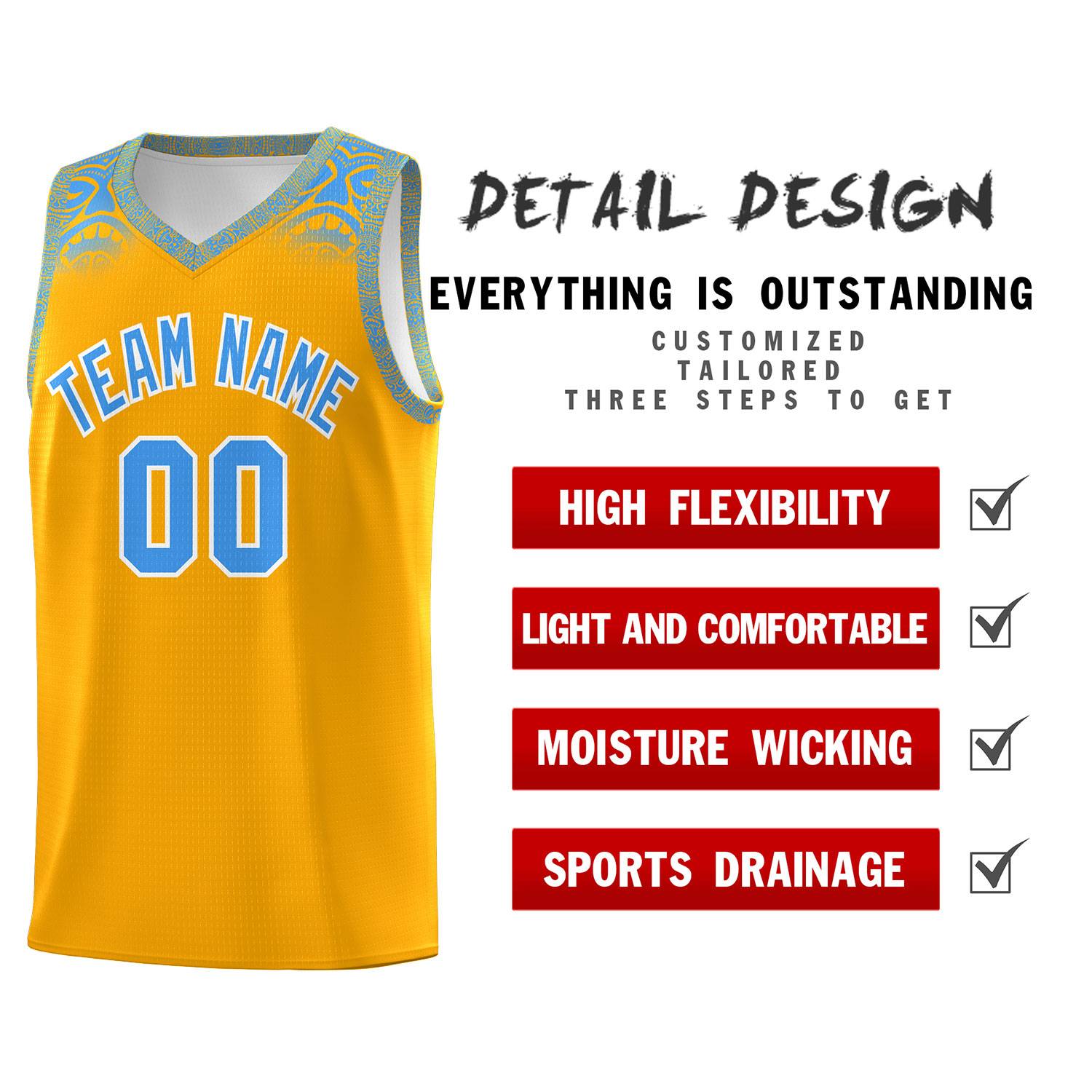 Custom Yellow Powder Blue Personalized Indians Print Kits Sports Uniform Basketball Jersey|KXKSHOP