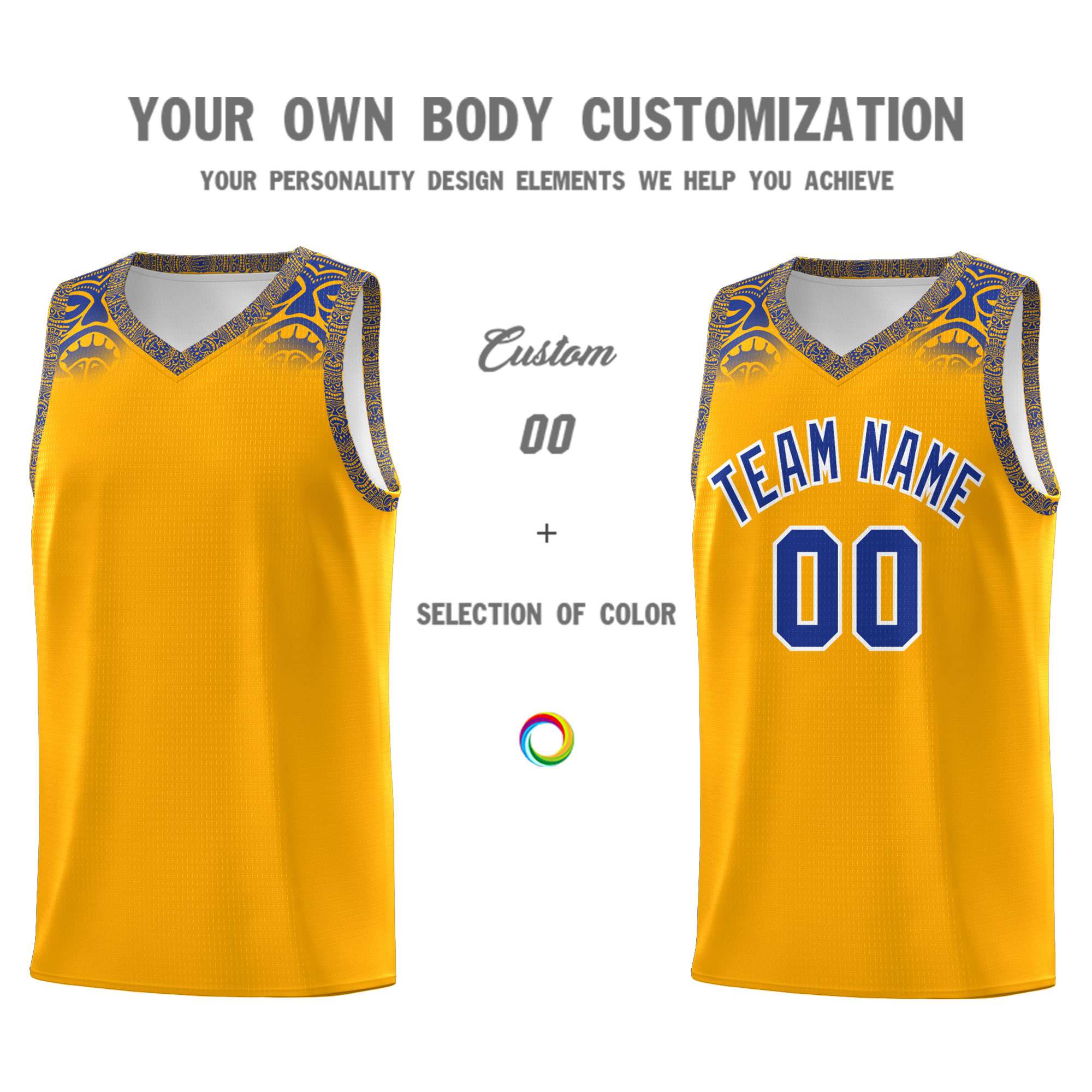 Custom Yellow Royal Personalized Indians Print Kits Sports Uniform Basketball Jersey|KXKSHOP