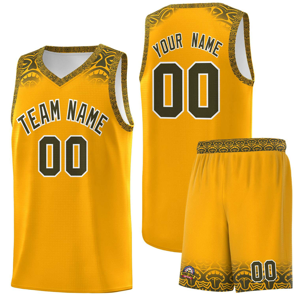 Custom Yellow Olive Personalized Indians Print Kits Sports Uniform Basketball Jersey|KXKSHOP