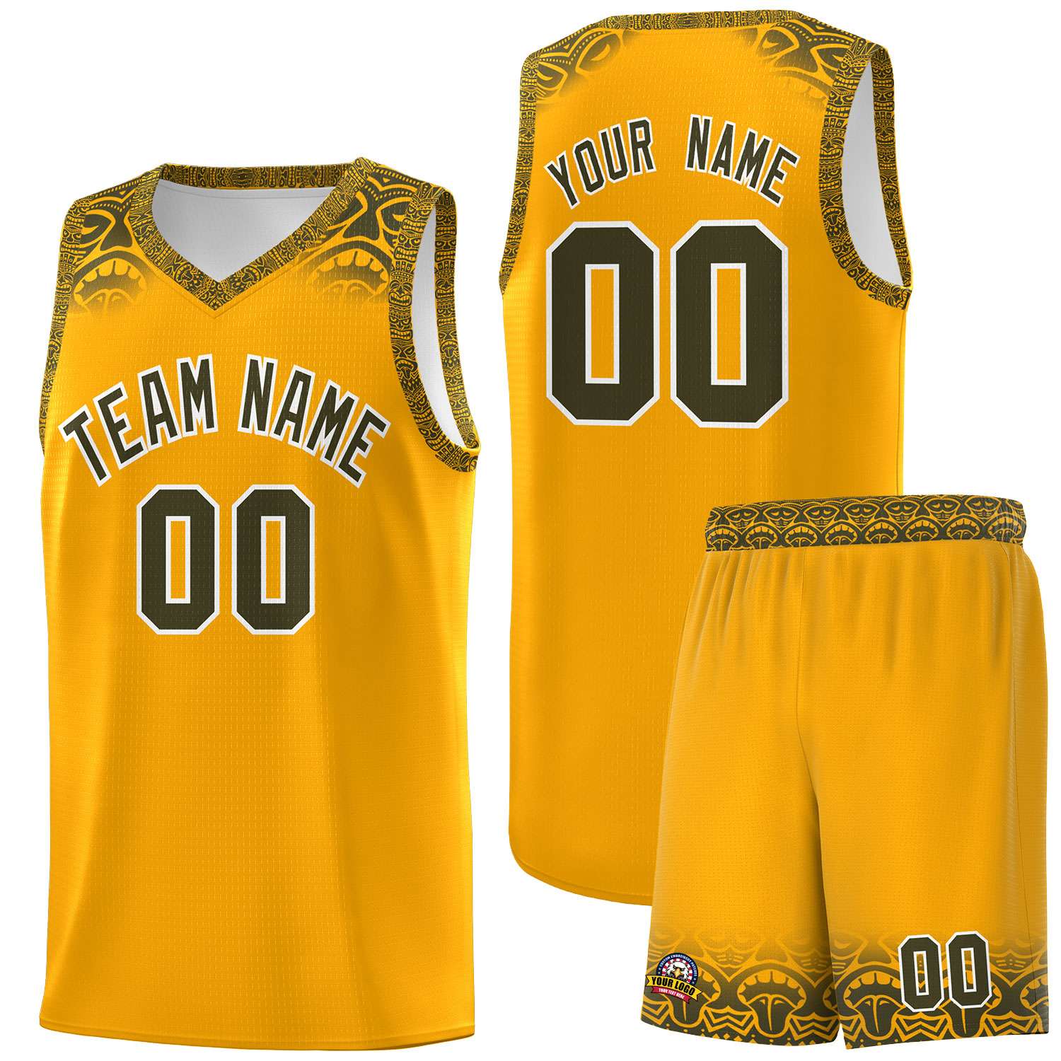 Custom Yellow Olive Personalized Indians Print Kits Sports Uniform Basketball Jersey|KXKSHOP