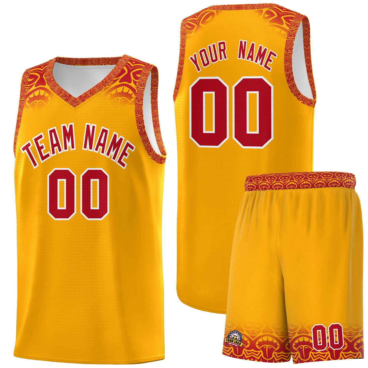 Custom Yellow Red Personalized Indians Print Kits Sports Uniform Basketball Jersey|KXKSHOP
