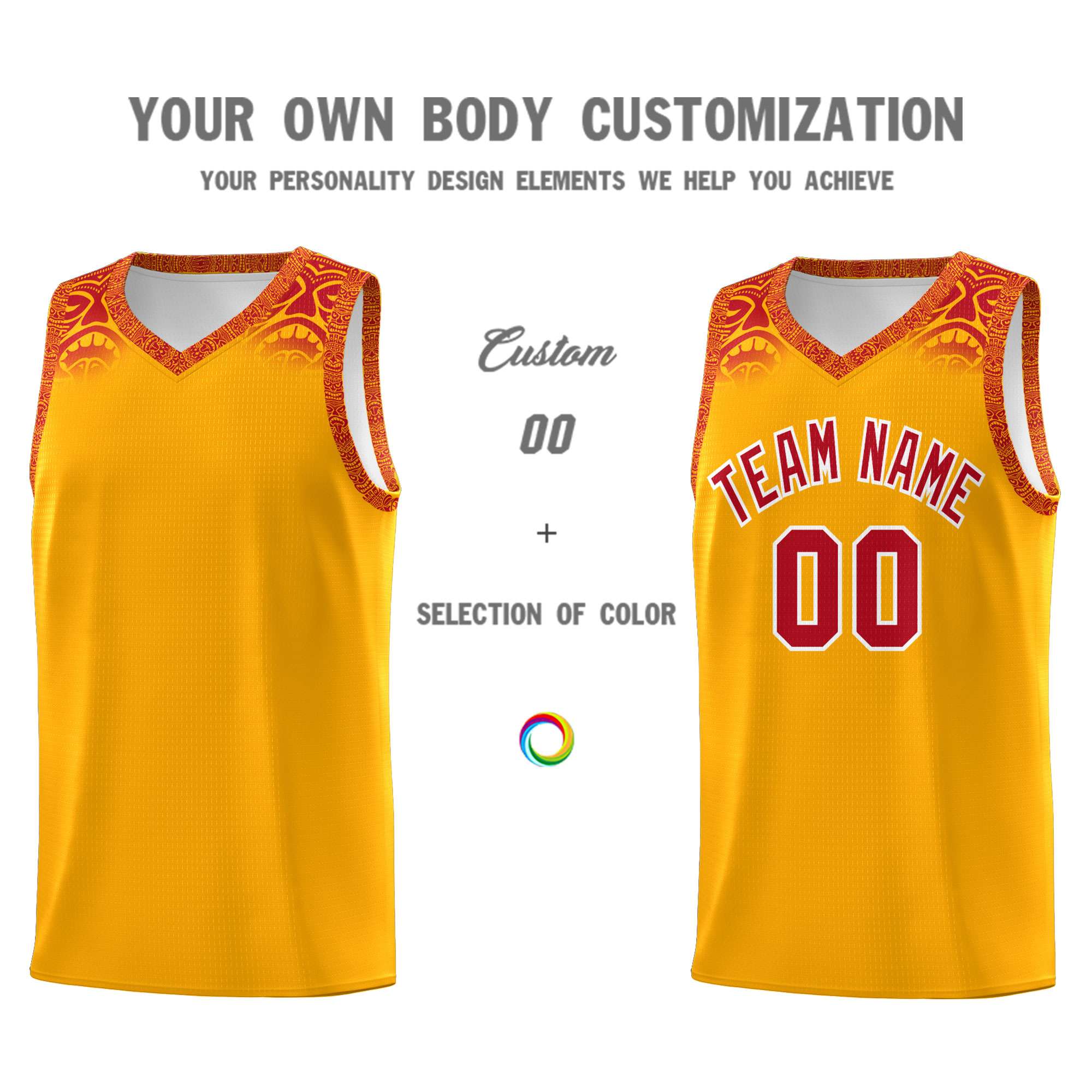 Custom Yellow Red Personalized Indians Print Kits Sports Uniform Basketball Jersey|KXKSHOP