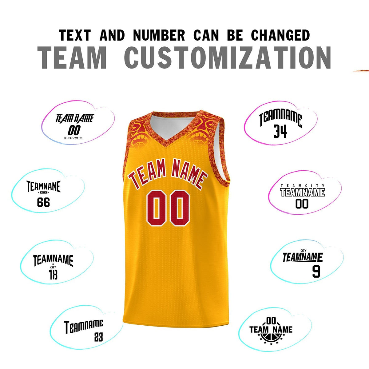Custom Yellow Red Personalized Indians Print Kits Sports Uniform Basketball Jersey|KXKSHOP