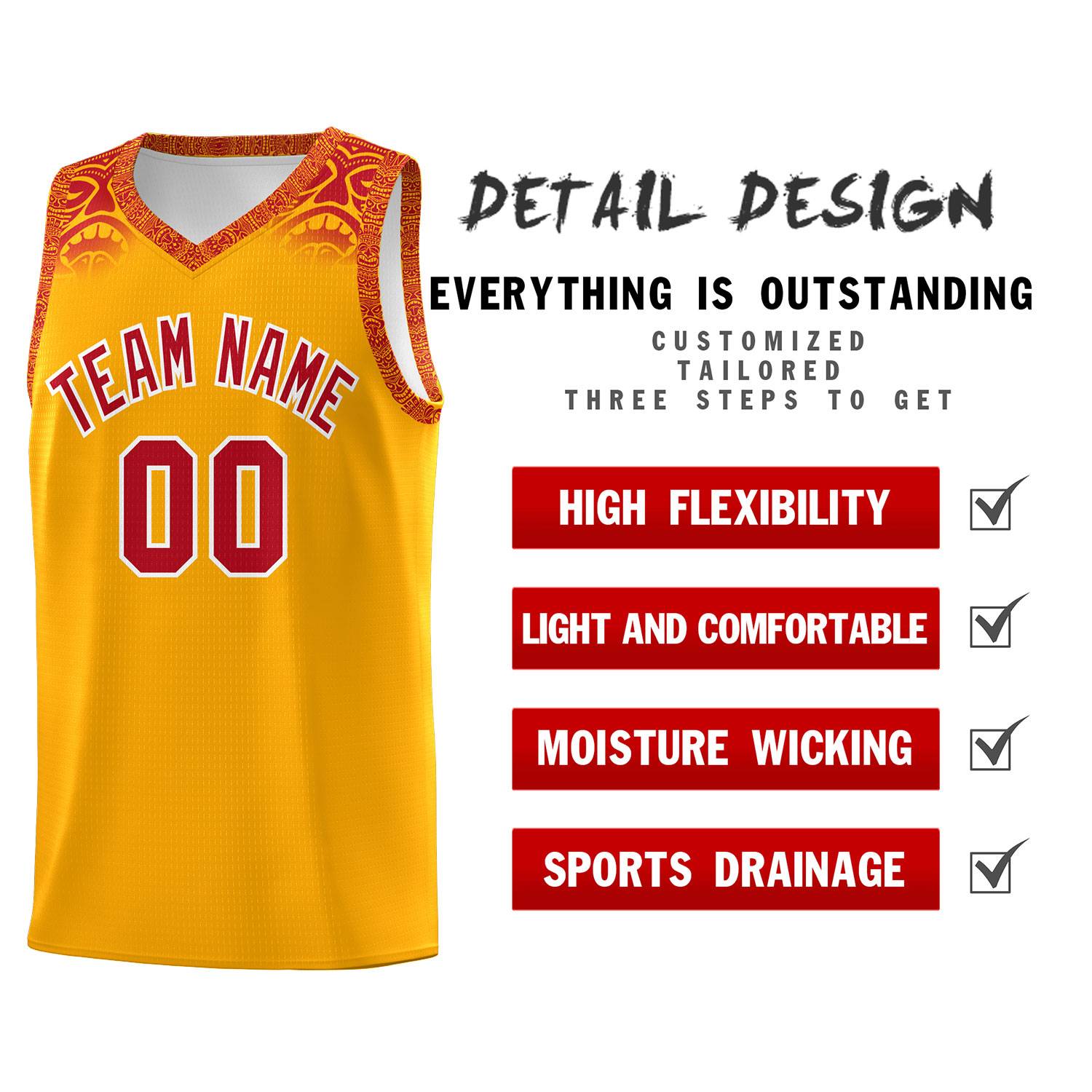 Custom Yellow Red Personalized Indians Print Kits Sports Uniform Basketball Jersey|KXKSHOP